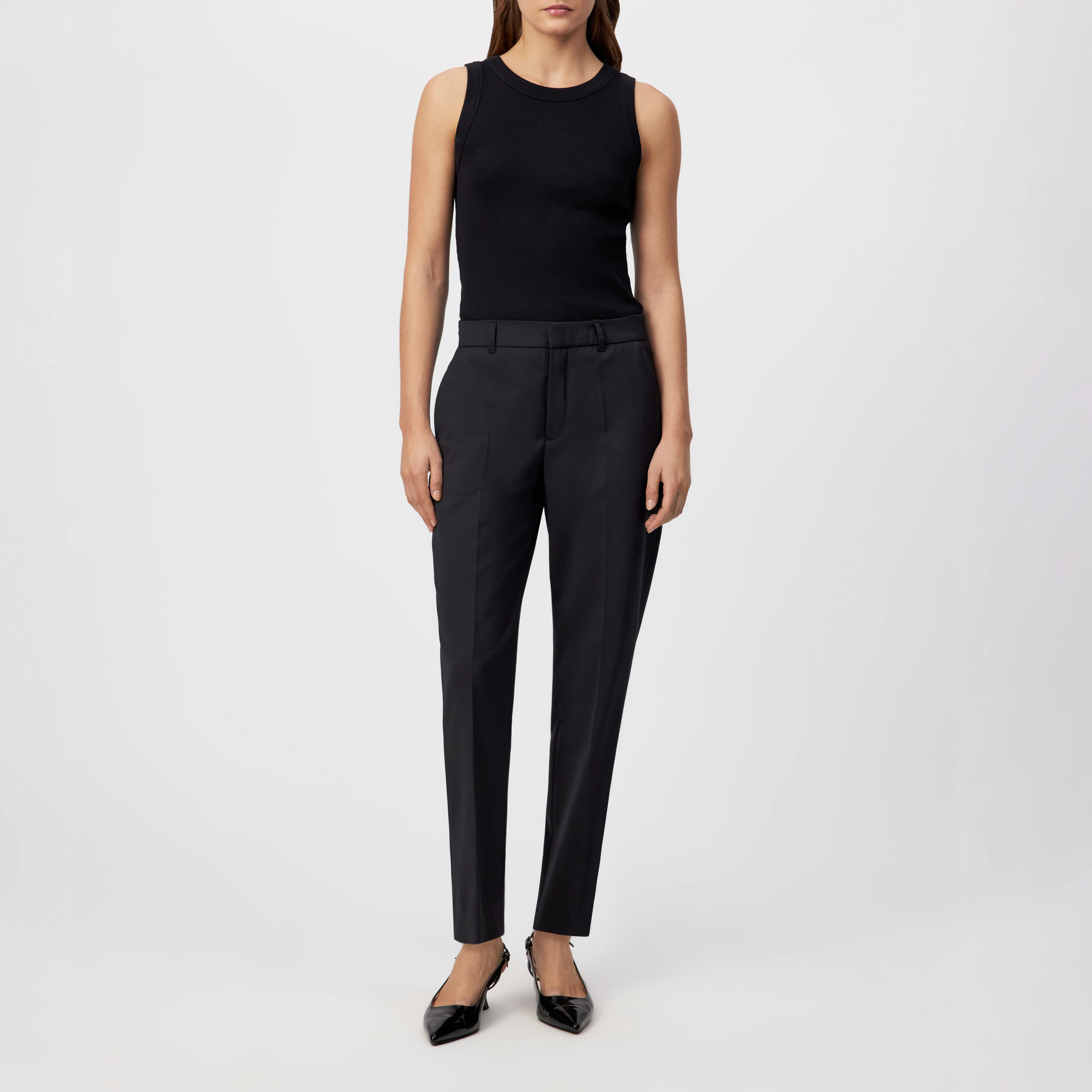 SEARCH - Tapered Fit Hose in Wollserge - Damen - schwarz - Ganzkörper-Frontansicht