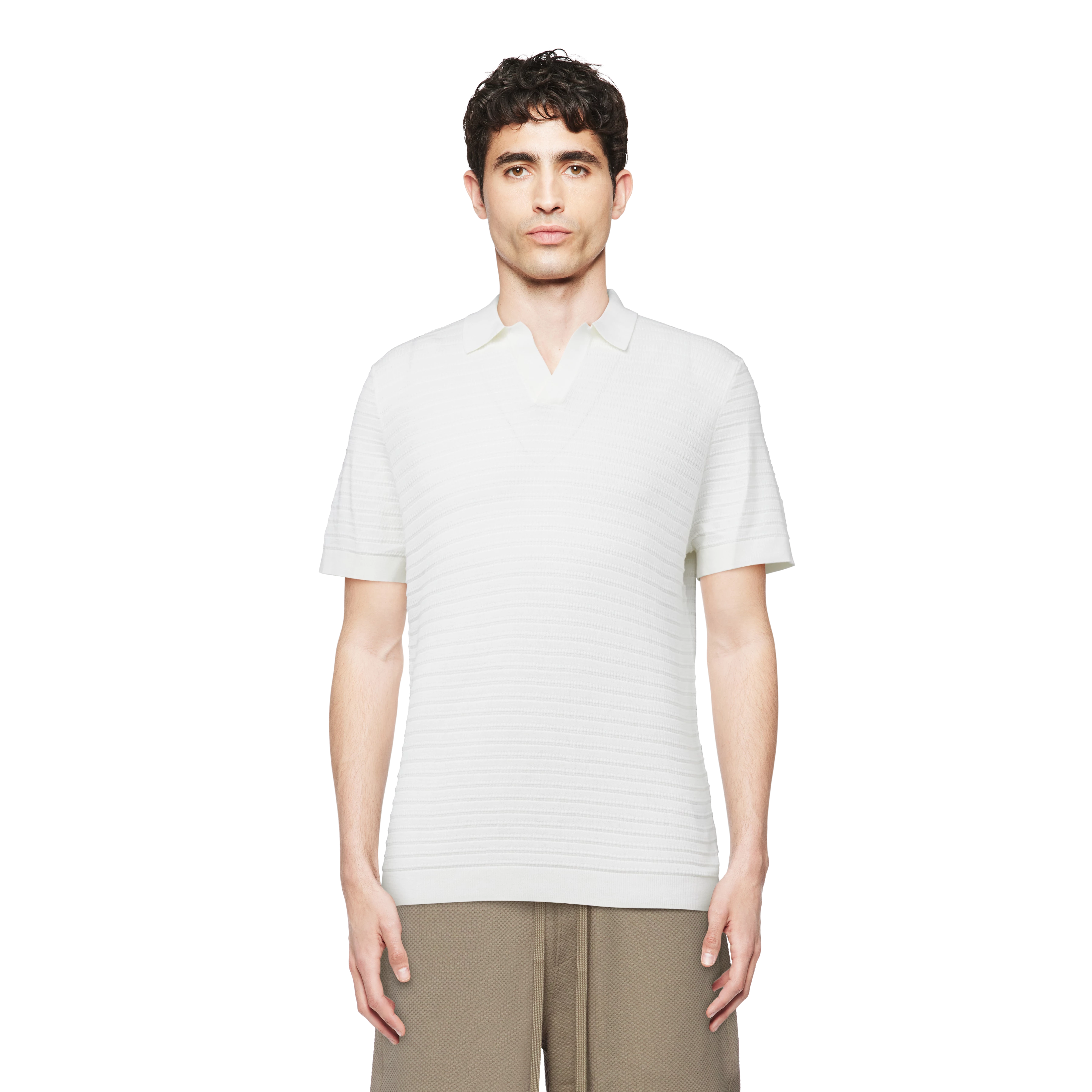 BRAIAN - Gebreide polo met structuur - heren - off white - Frontansicht