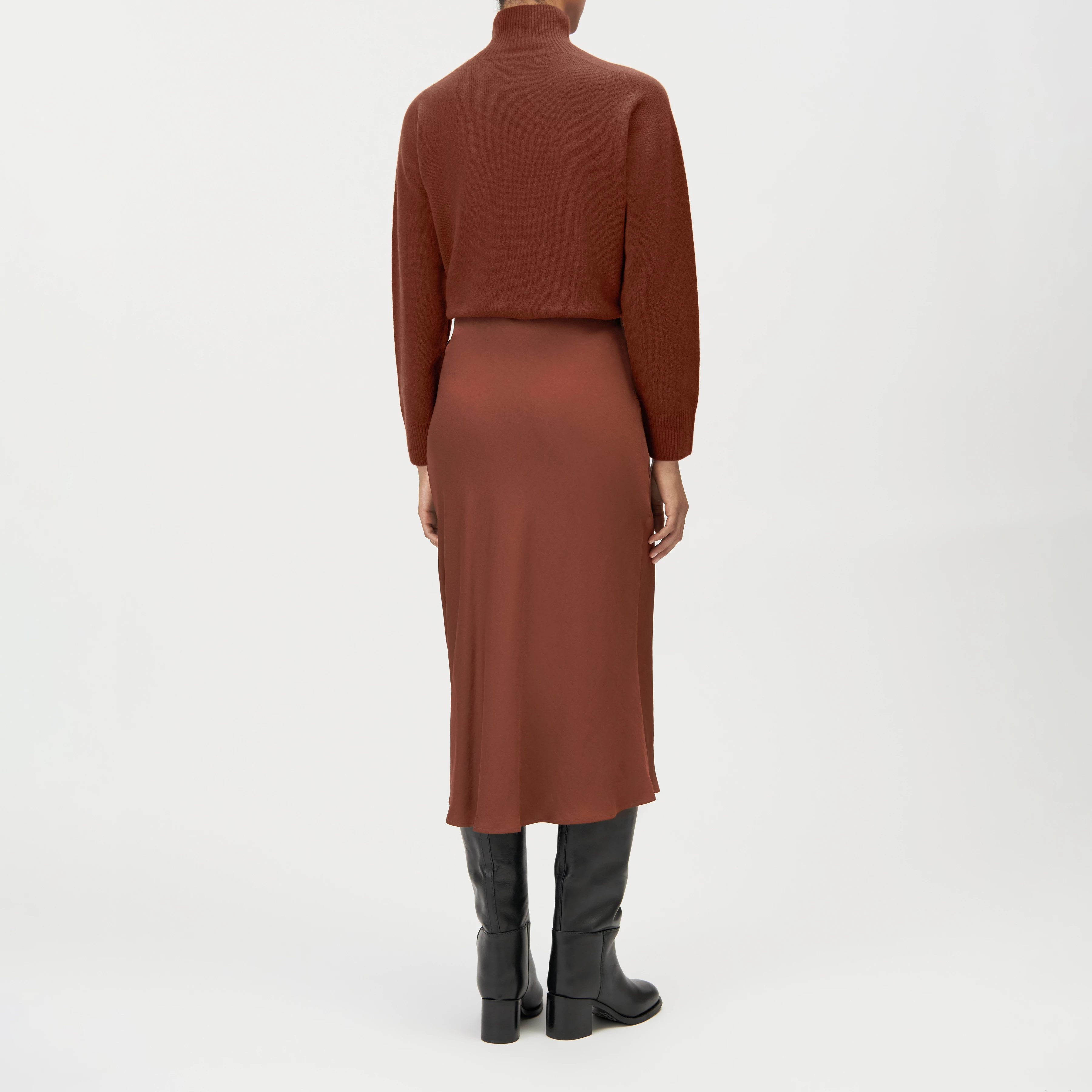 URA - Jupe-culotte midi en satin - women - marron - Rückansicht