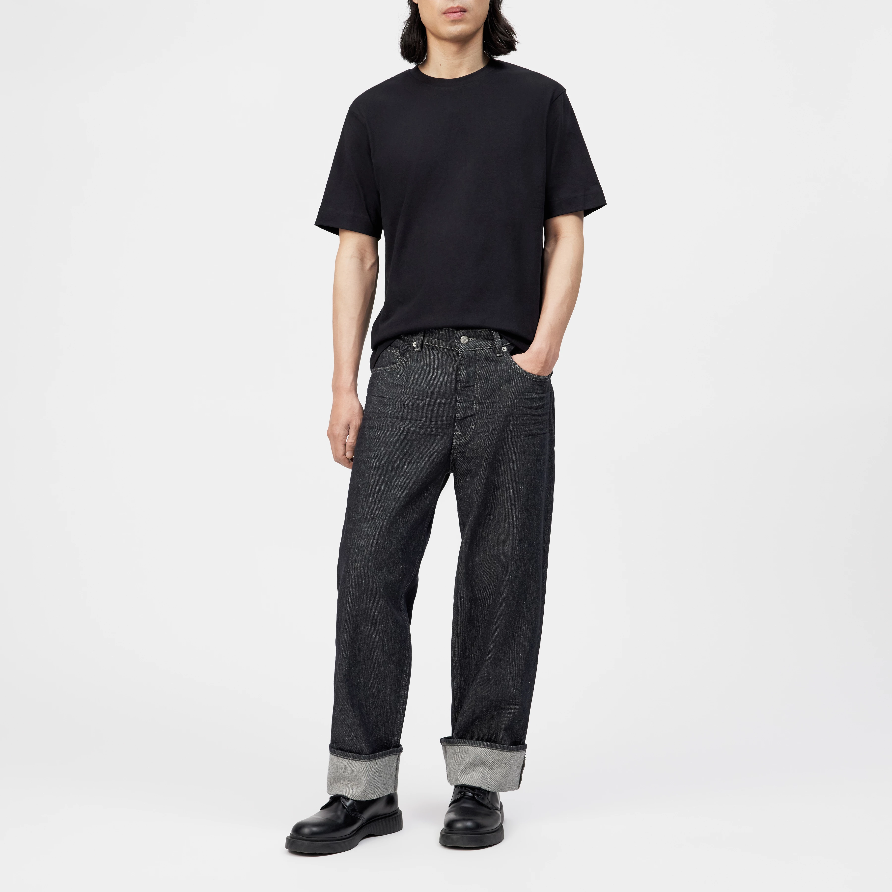 RAWDY_A - Tapered Jeans in Raw-Denim-Look - Herren - schwarz - Ganzkörper-Frontansicht