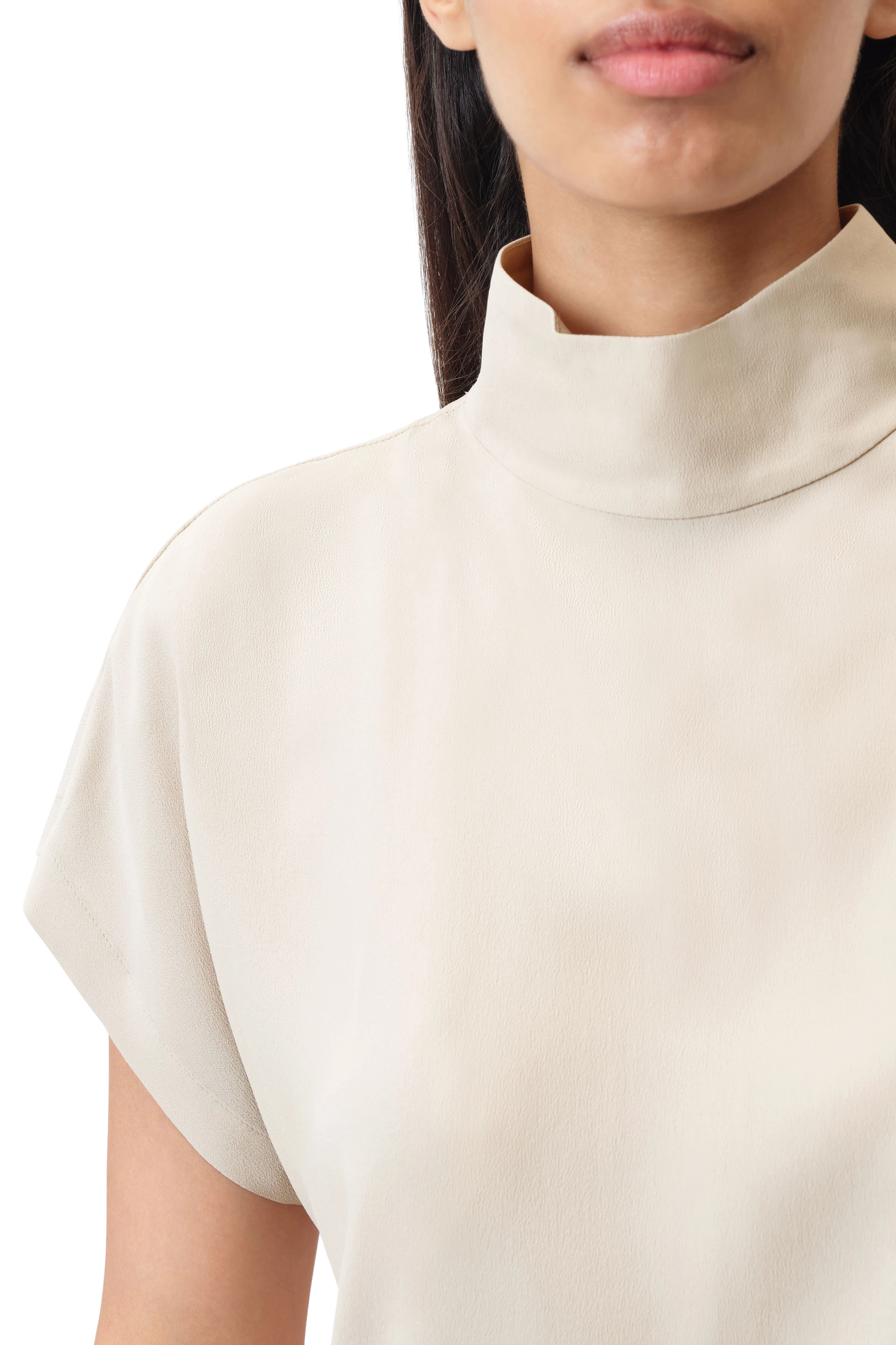 ALARIA_1 - Shirtblouse met opstaande kraag in vloeiende zijdemix - dames - beige - Seitenansicht