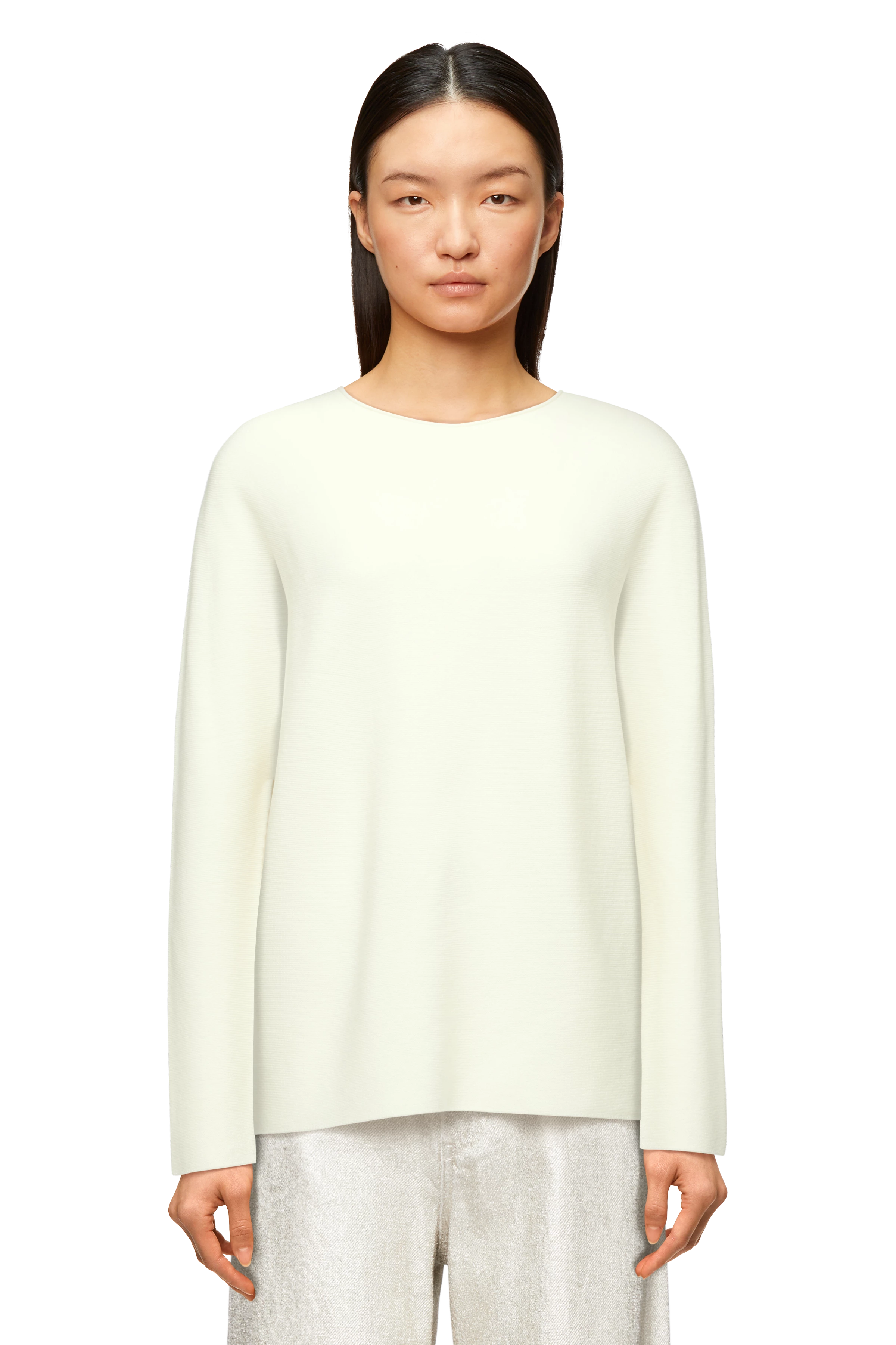 MAILA - Egg-Shape Pullover in 100% Merinowolle - Damen - off white - Frontansicht