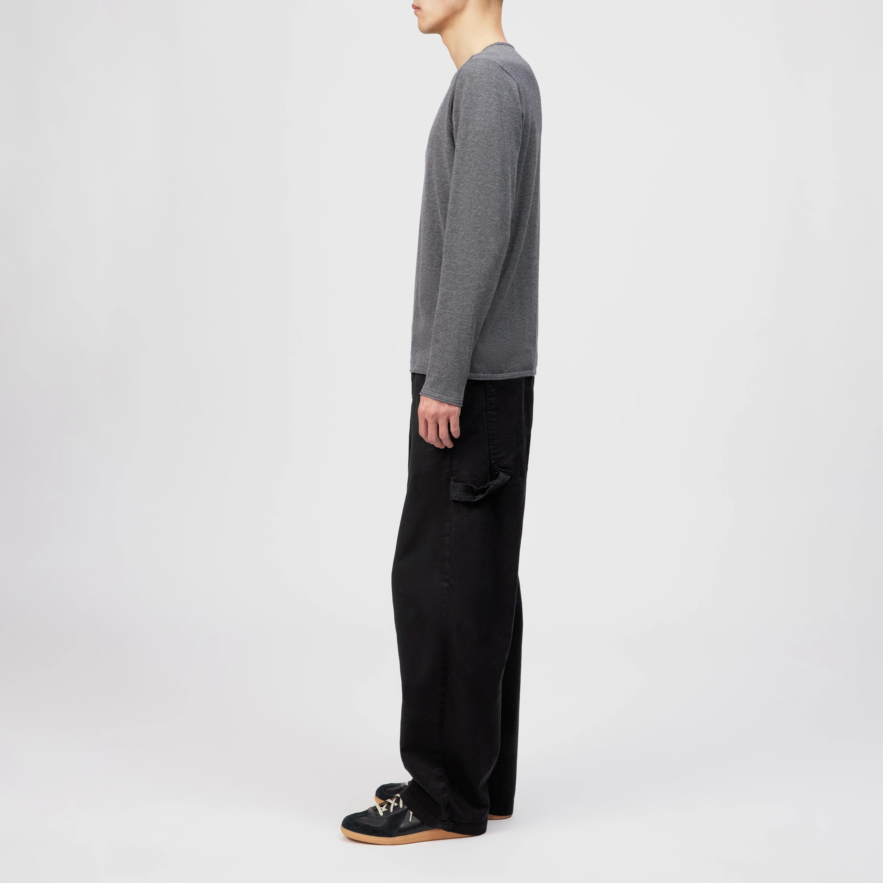 RIKONO - Knitted jumper in clean cotton - men - grey - Seitenansicht