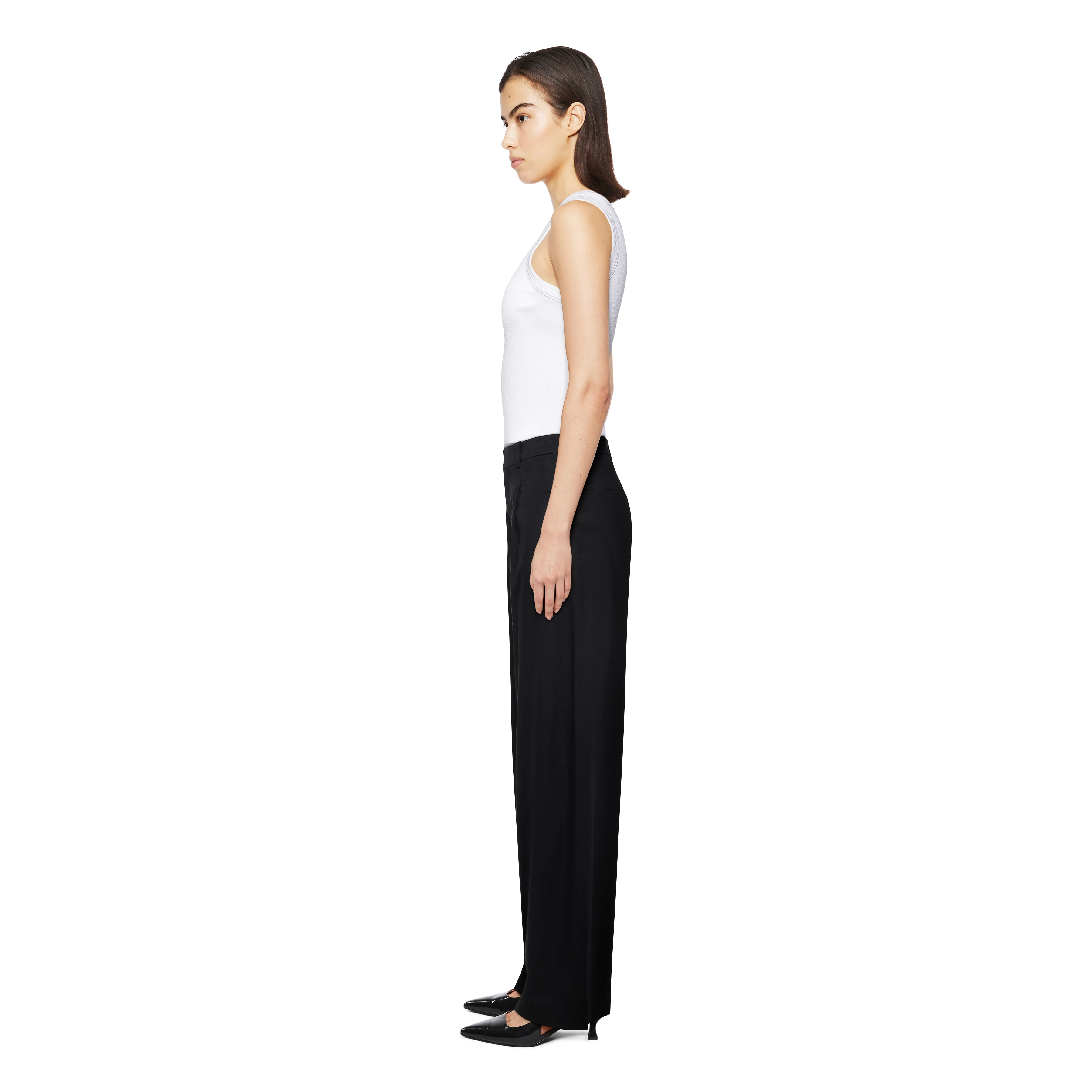 CRAWL - Pleated trousers in cotton-viscose twill - women - Natural Aluminium - Seitenansicht