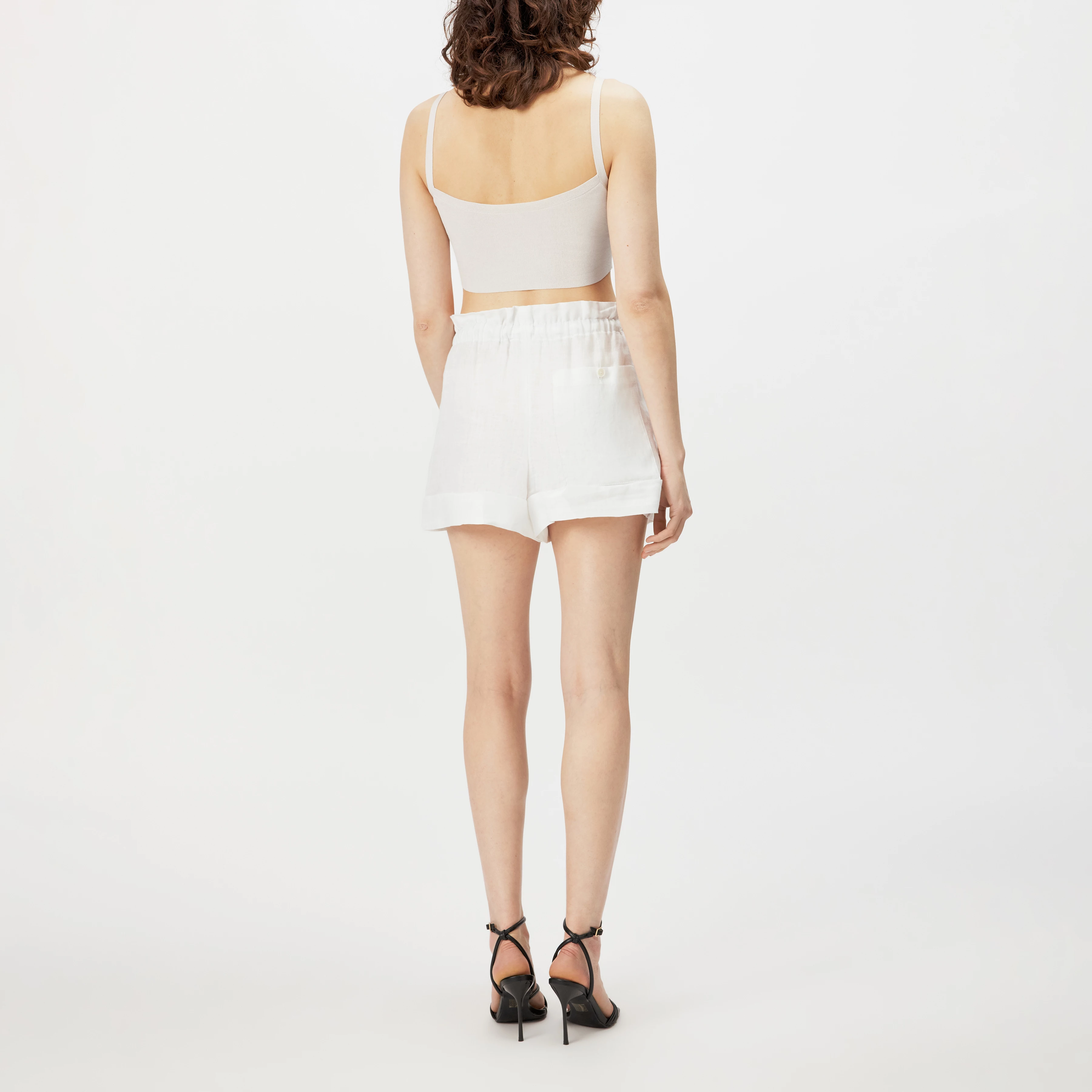 EDICT - Relaxed Fit Paperbag-Shorts in reinem Leinen - Damen - weiß - Rückansicht