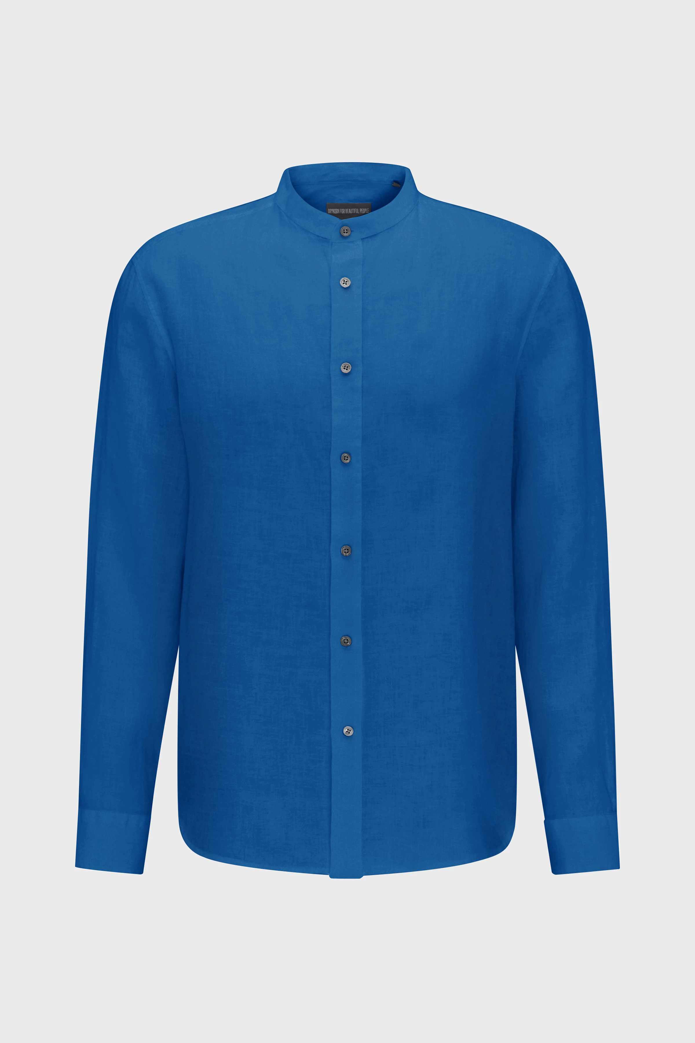 TAROK - pure linen shirt with stand up collar - men - blue - Freisteller Frontansicht