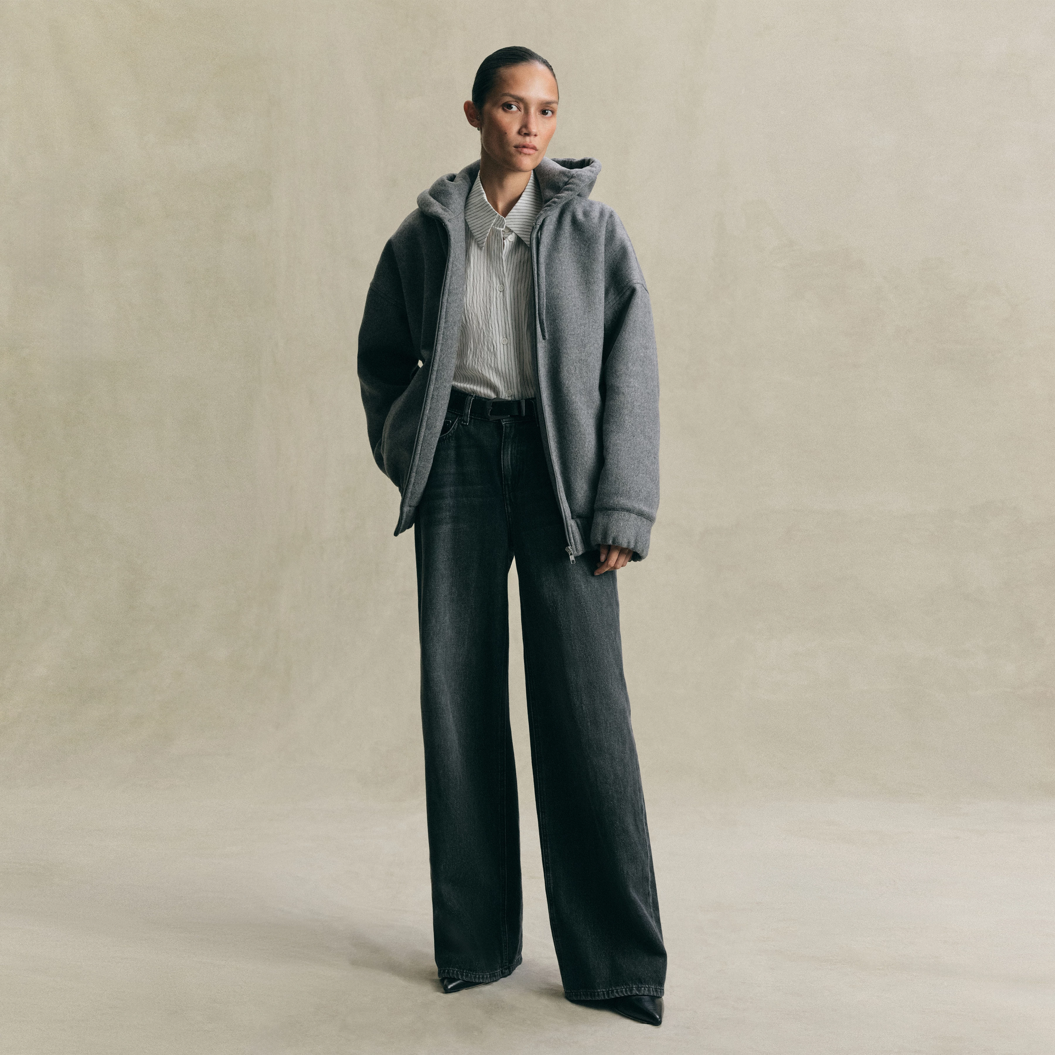 DUNSTONE - Oversized Zip-Hoodie in Flanell - Damen - grau