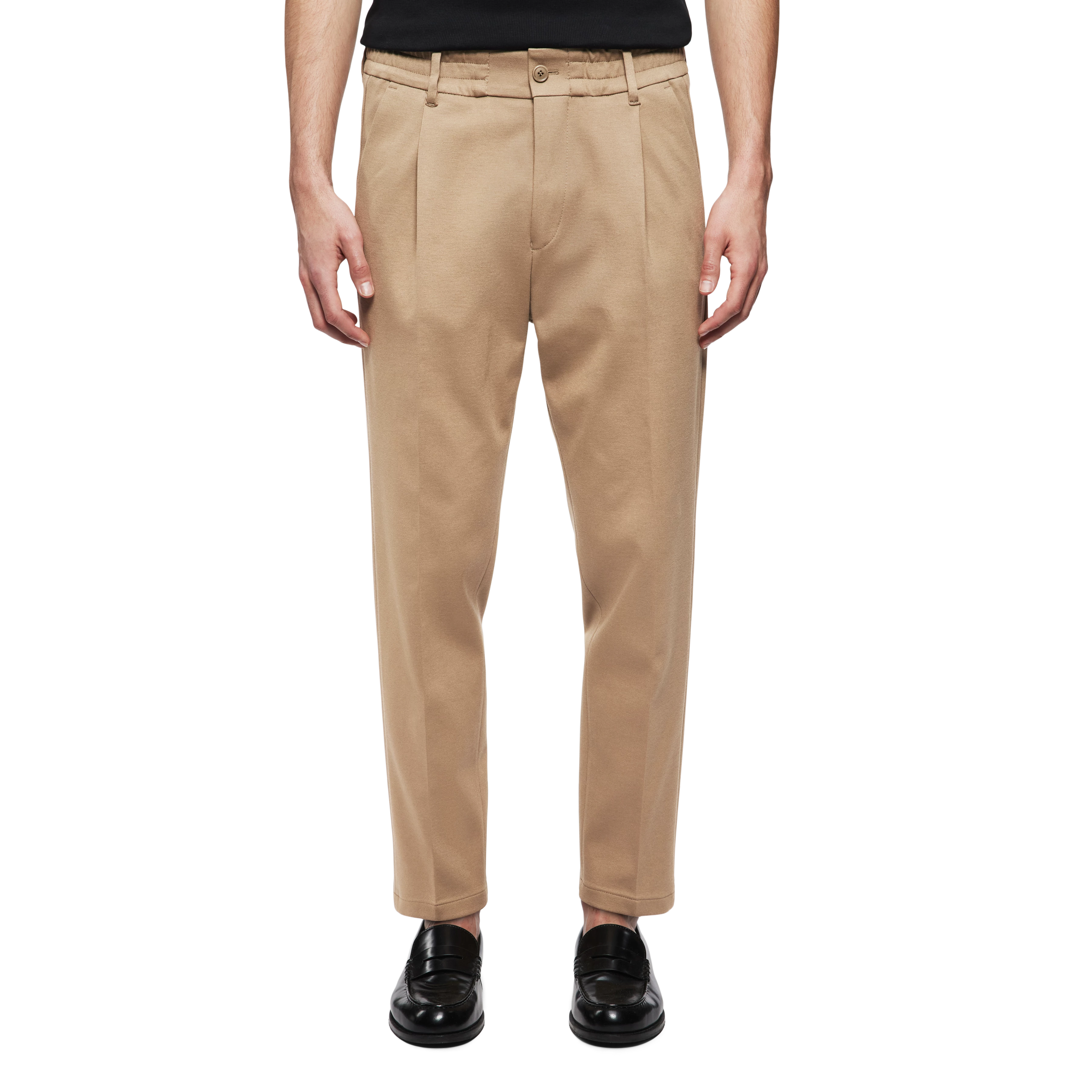 CHASY - Casual broek met plooi in jersey - heren - bruin - Frontansicht