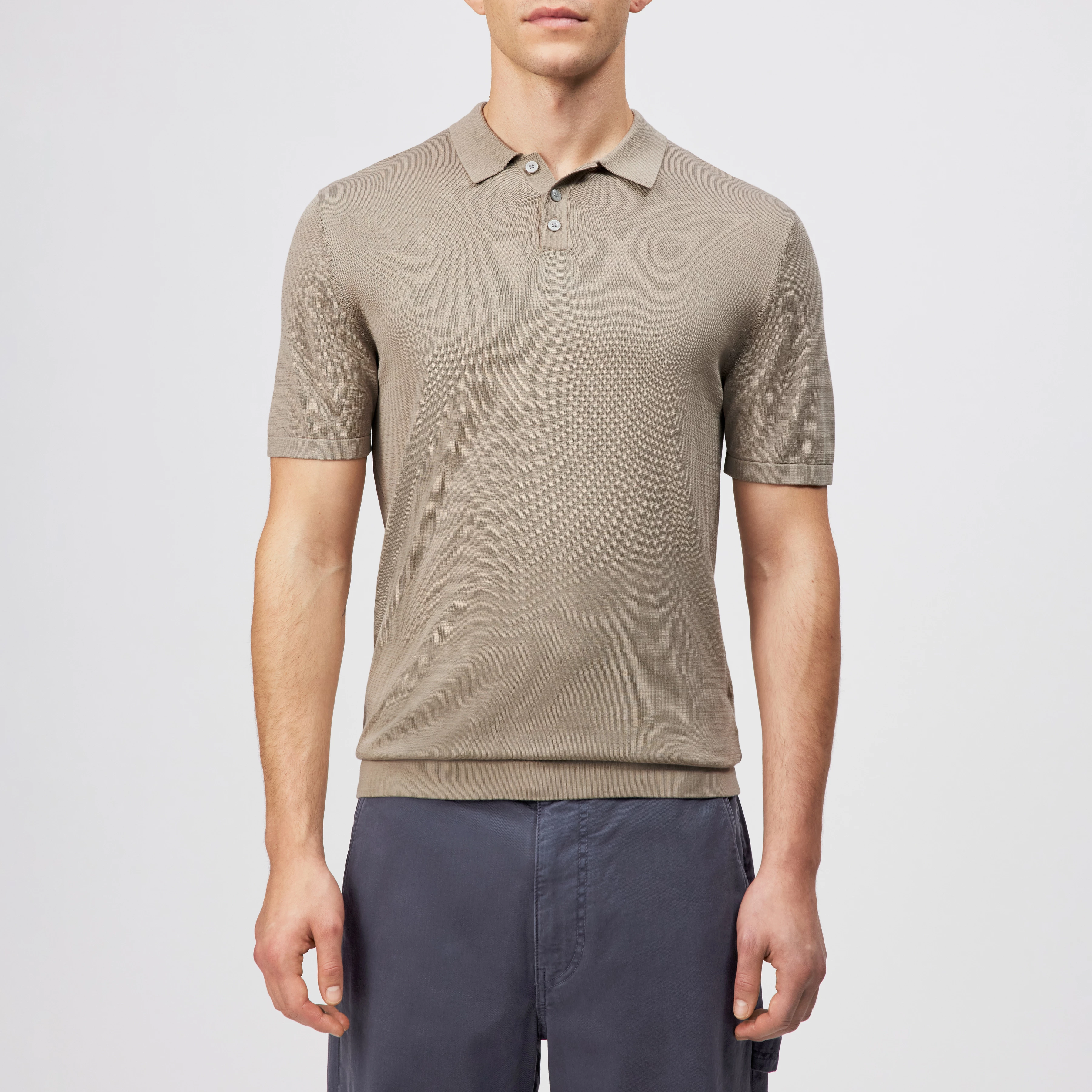 TRITON - Polo shirt in silk-cotton blend - men - beige - Frontansicht