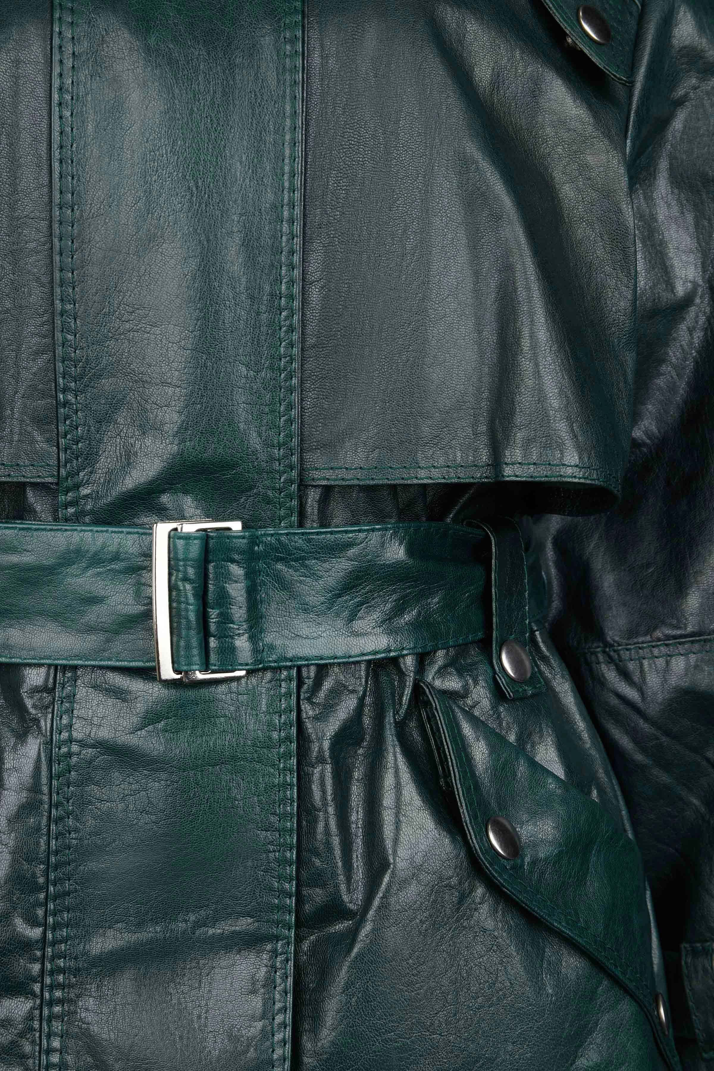 KENSAL - Leder Parka - Damen - oliv - Freisteller Detailansicht