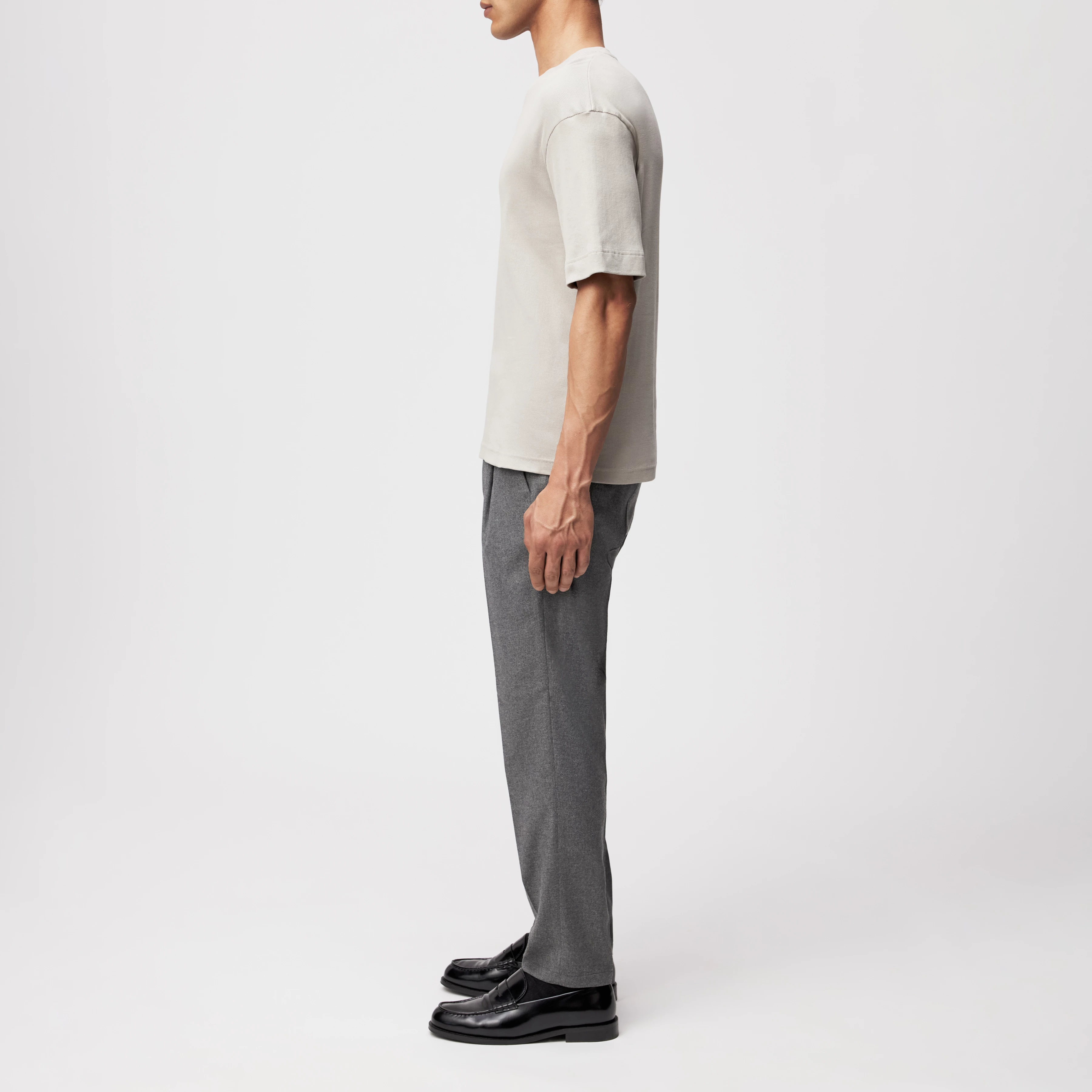 RAPHAEL - T-Shirt in gewaschener Rippe - Herren - grau - Seitenansicht