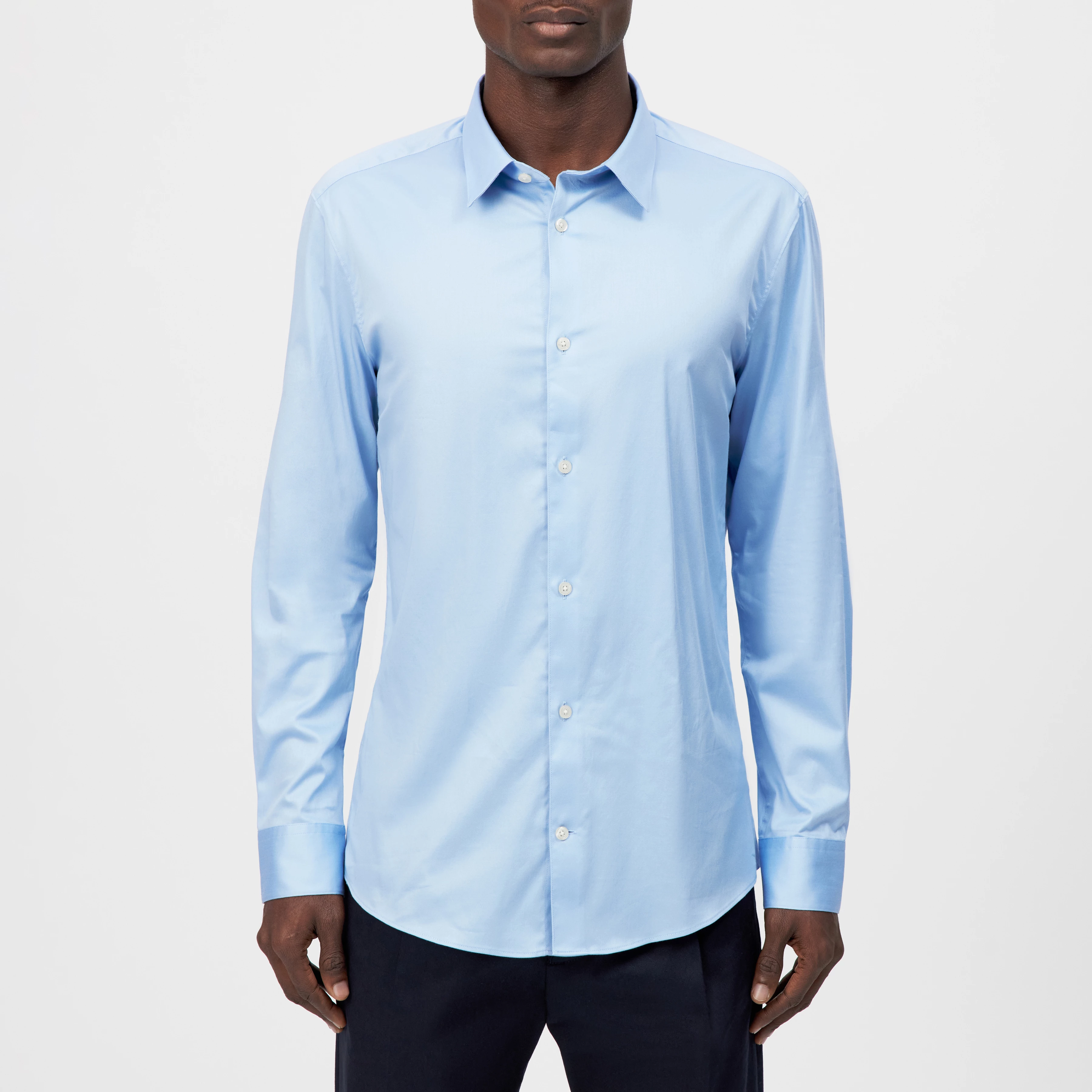 DANEEL - Classic fit shirt in cotton satin - men - blue - Frontansicht