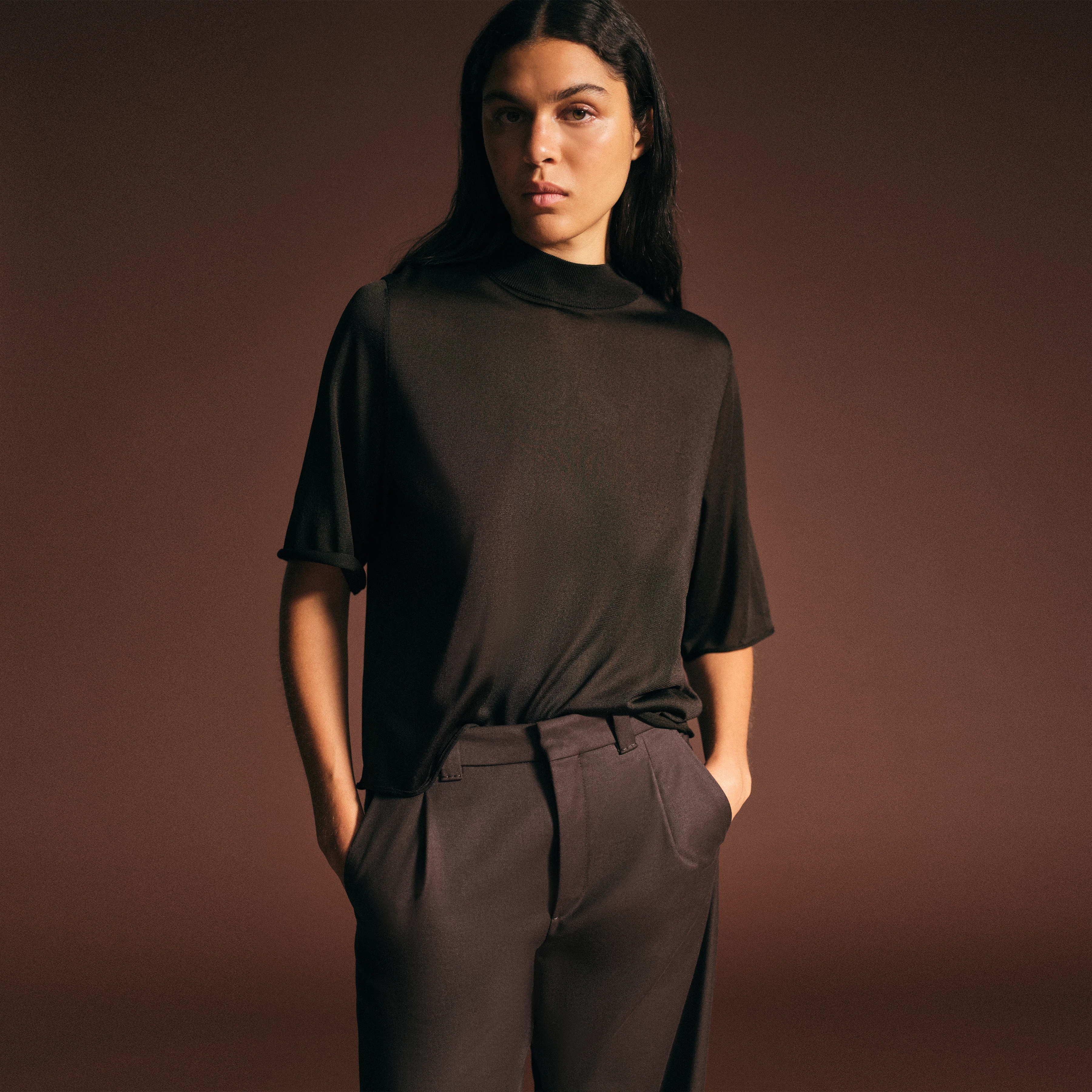 NISLE_2 - Strick-T-Shirt in Luxus-Textur - Damen - braun