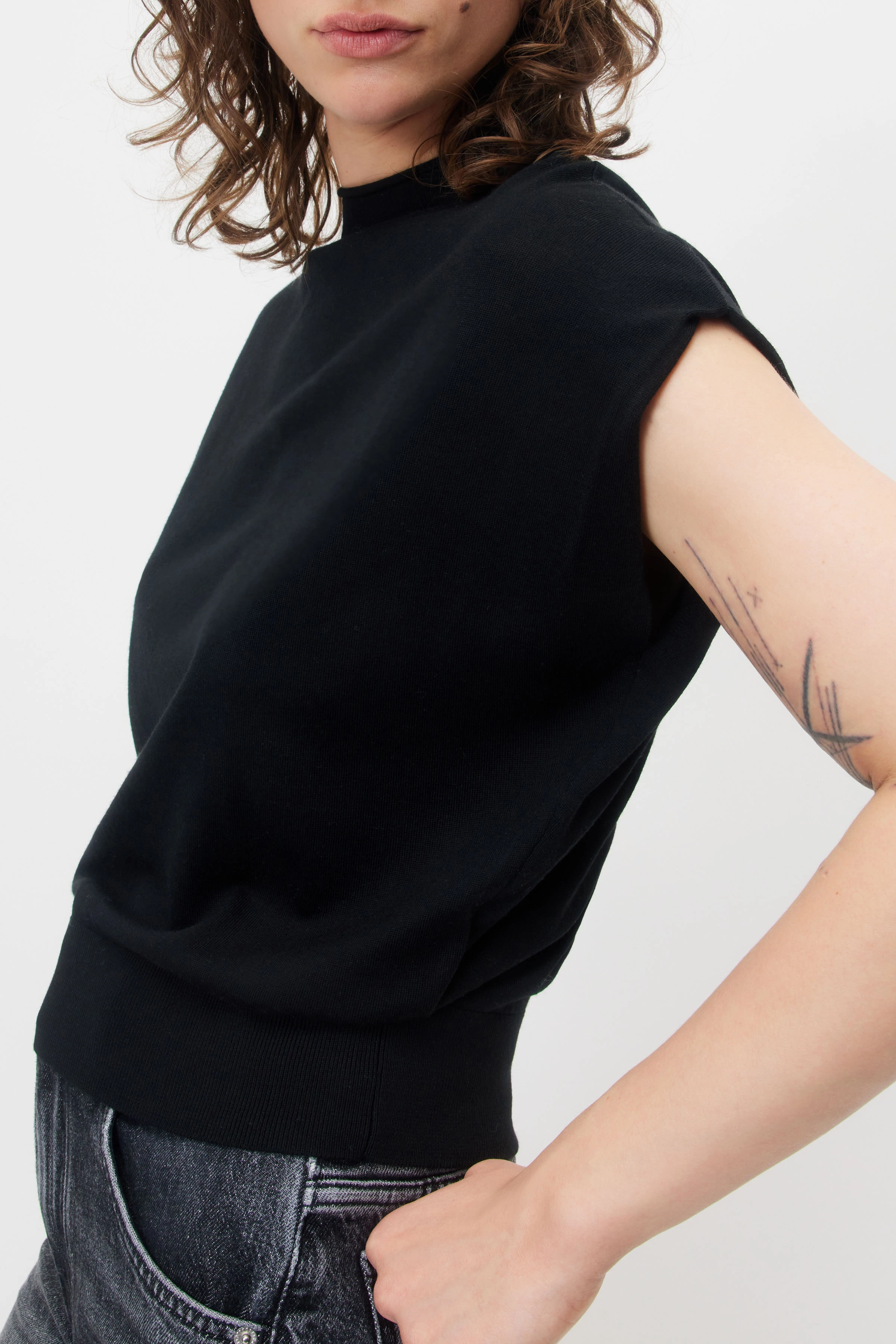 AMORY - Stricktop in Merinowolle - Damen - schwarz - Seitenansicht