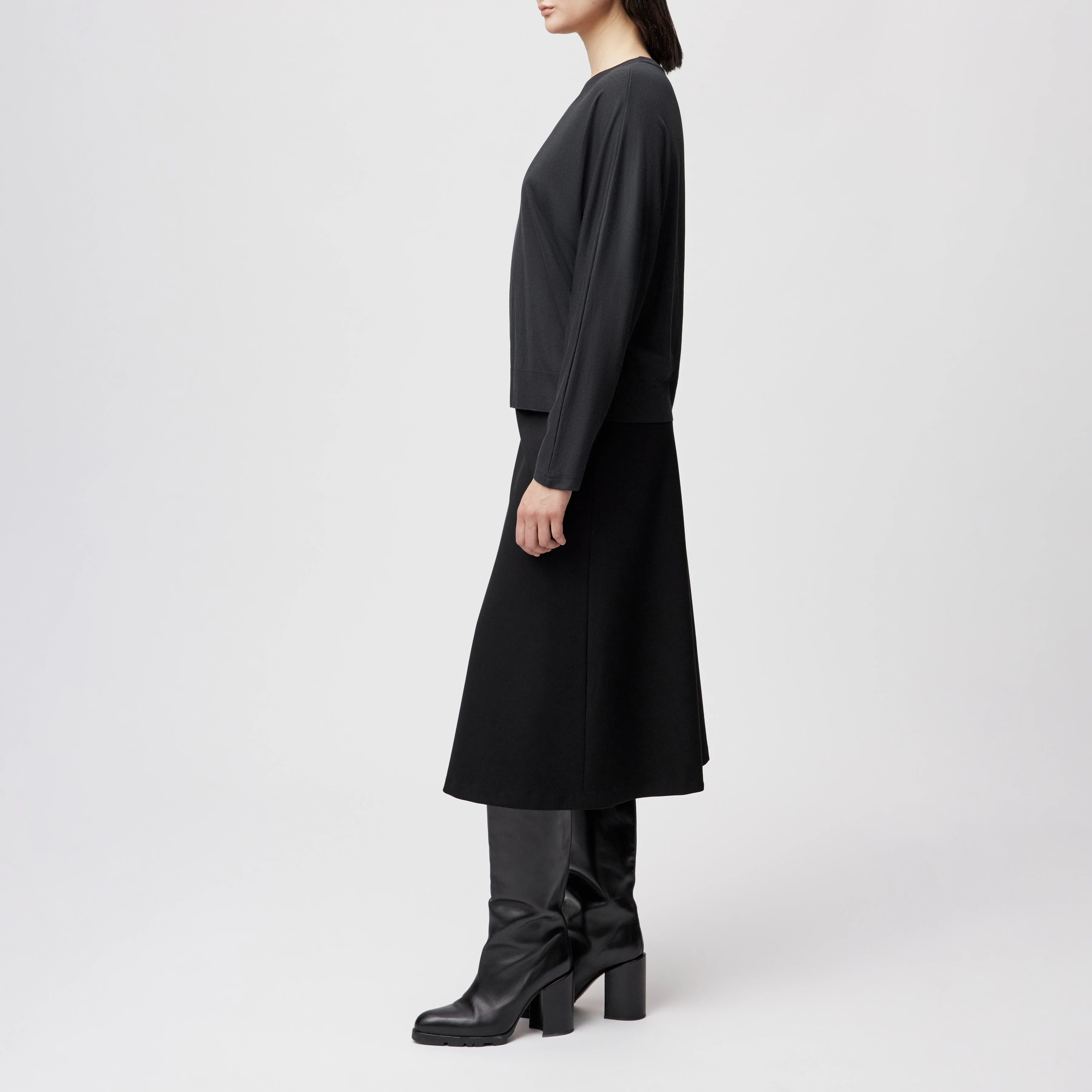 SOMEJA - Batwing long-sleeved top in lyocell-cotton blend - women - Natural Aluminium - Seitenansicht