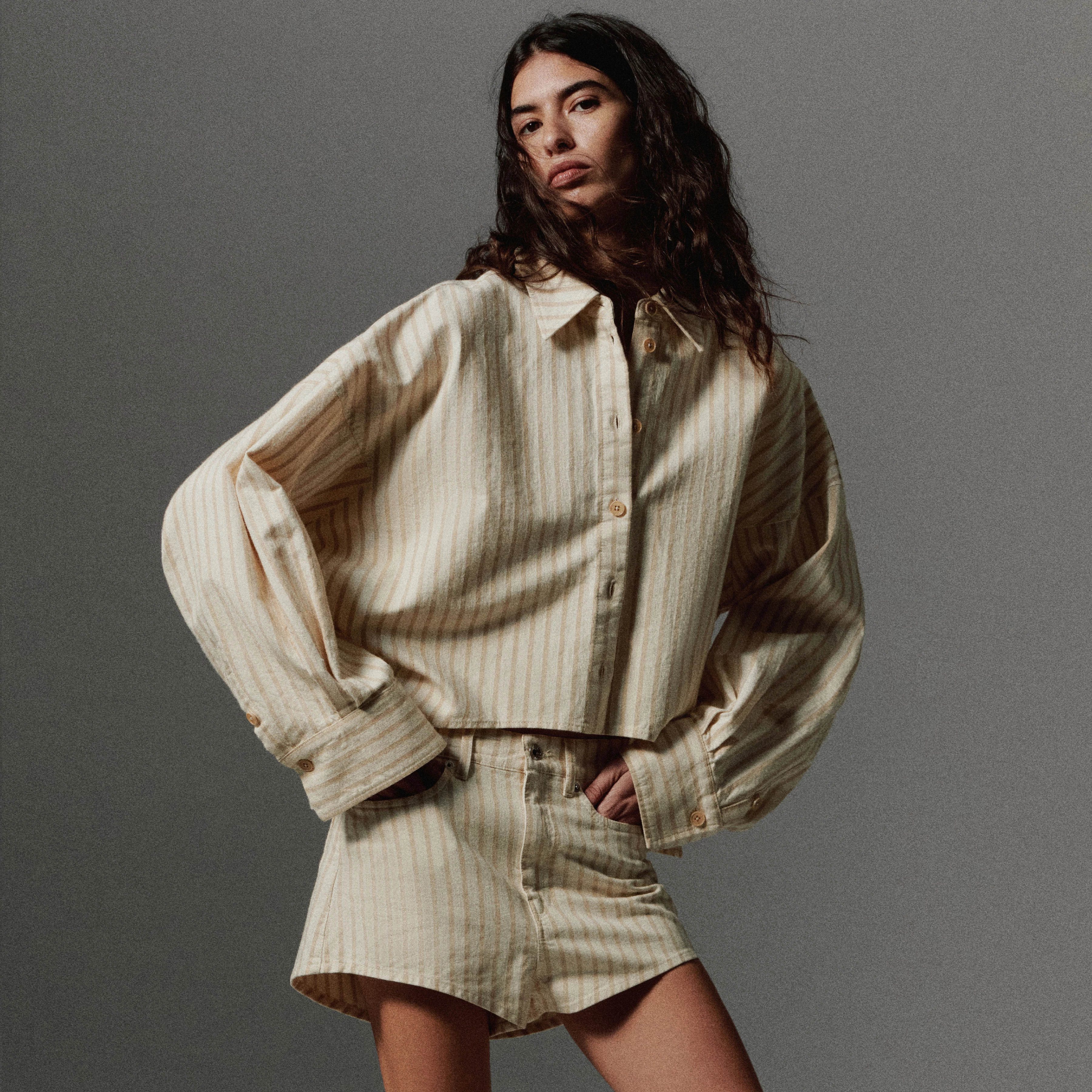OSHIA - Oversized striped cotton shirt - women - beige