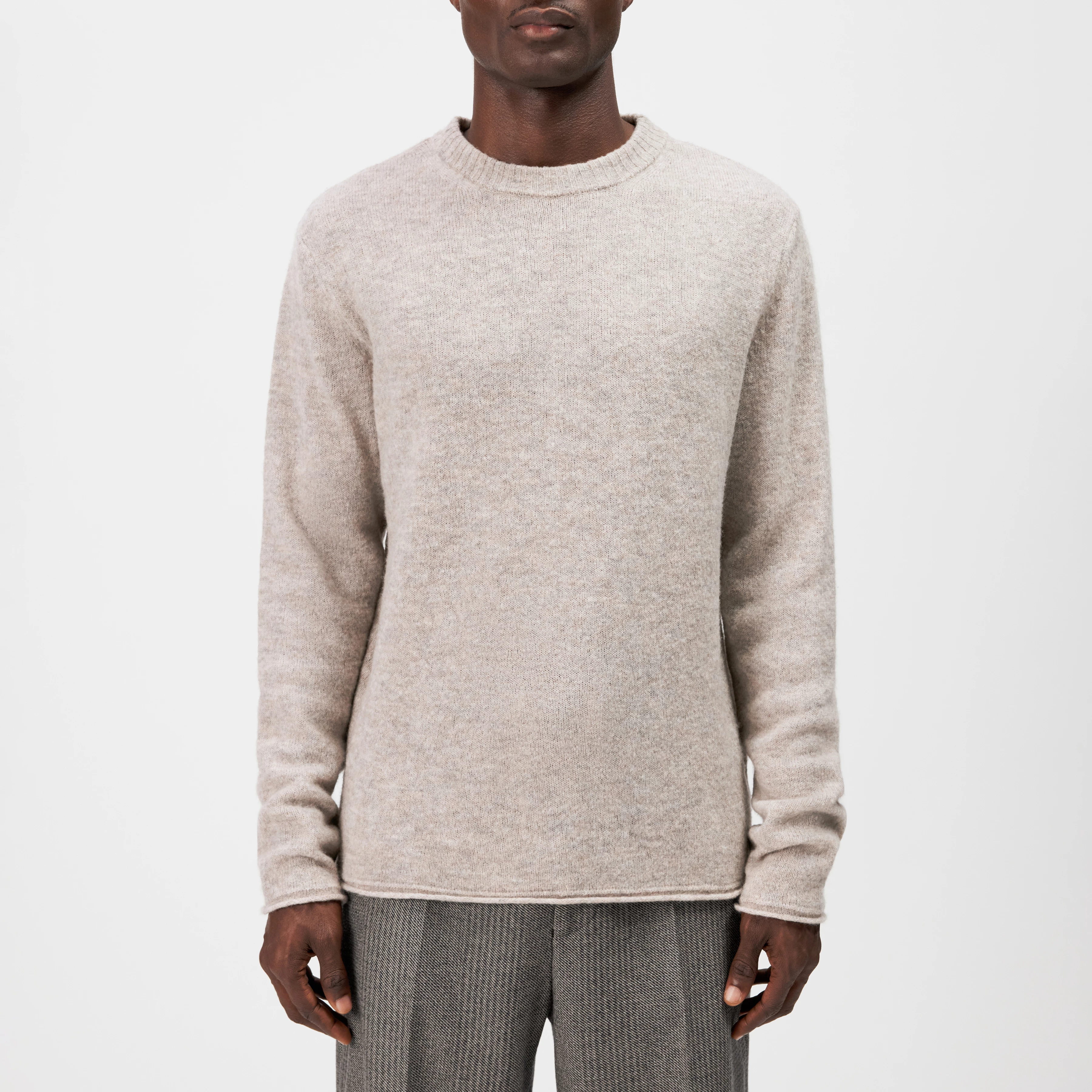LEANDO - Round-neck jumper in wool blend - men - beige - Frontansicht