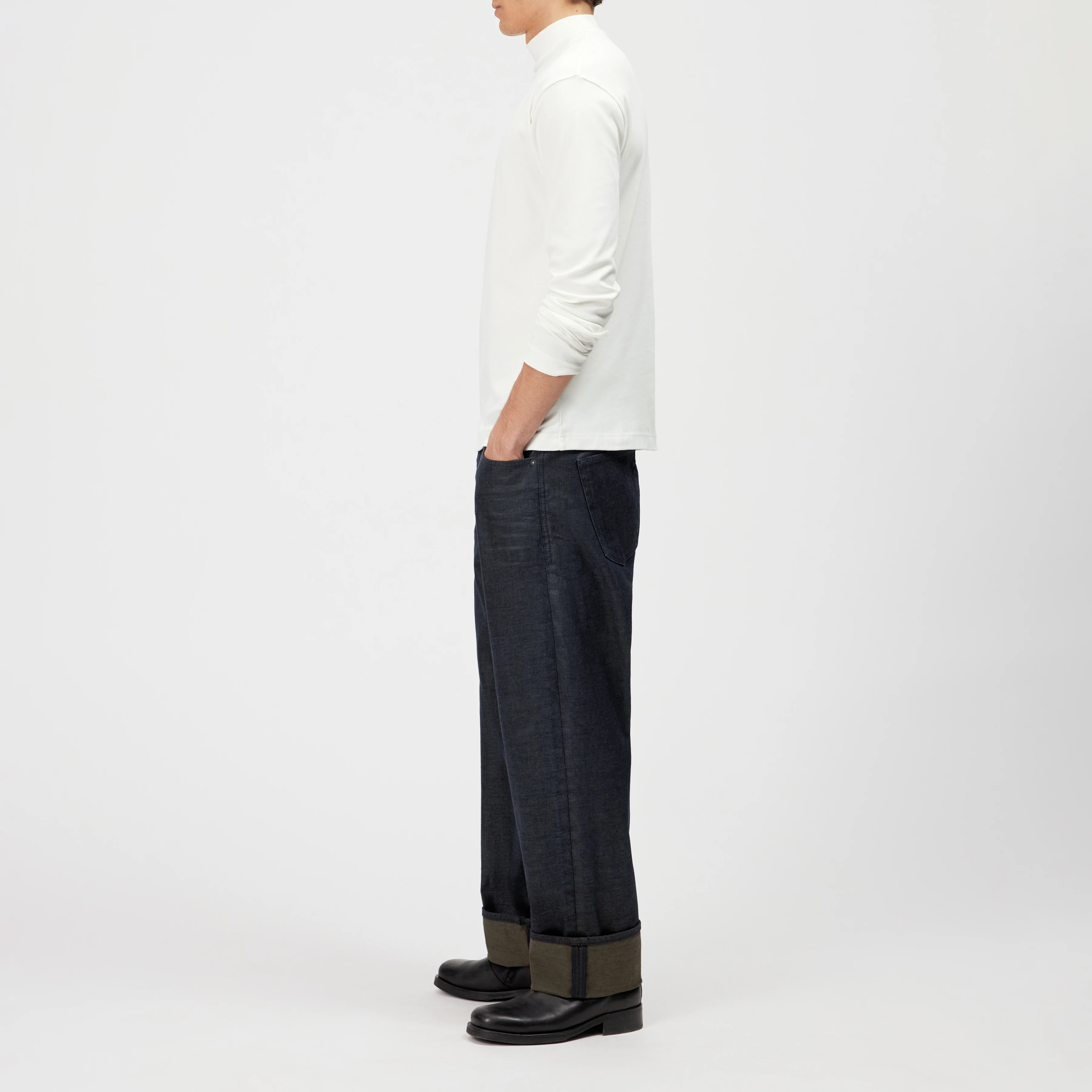 MORITZO - Long-sleeved top with stand-up collar in stretch cotton - men - off white - Seitenansicht