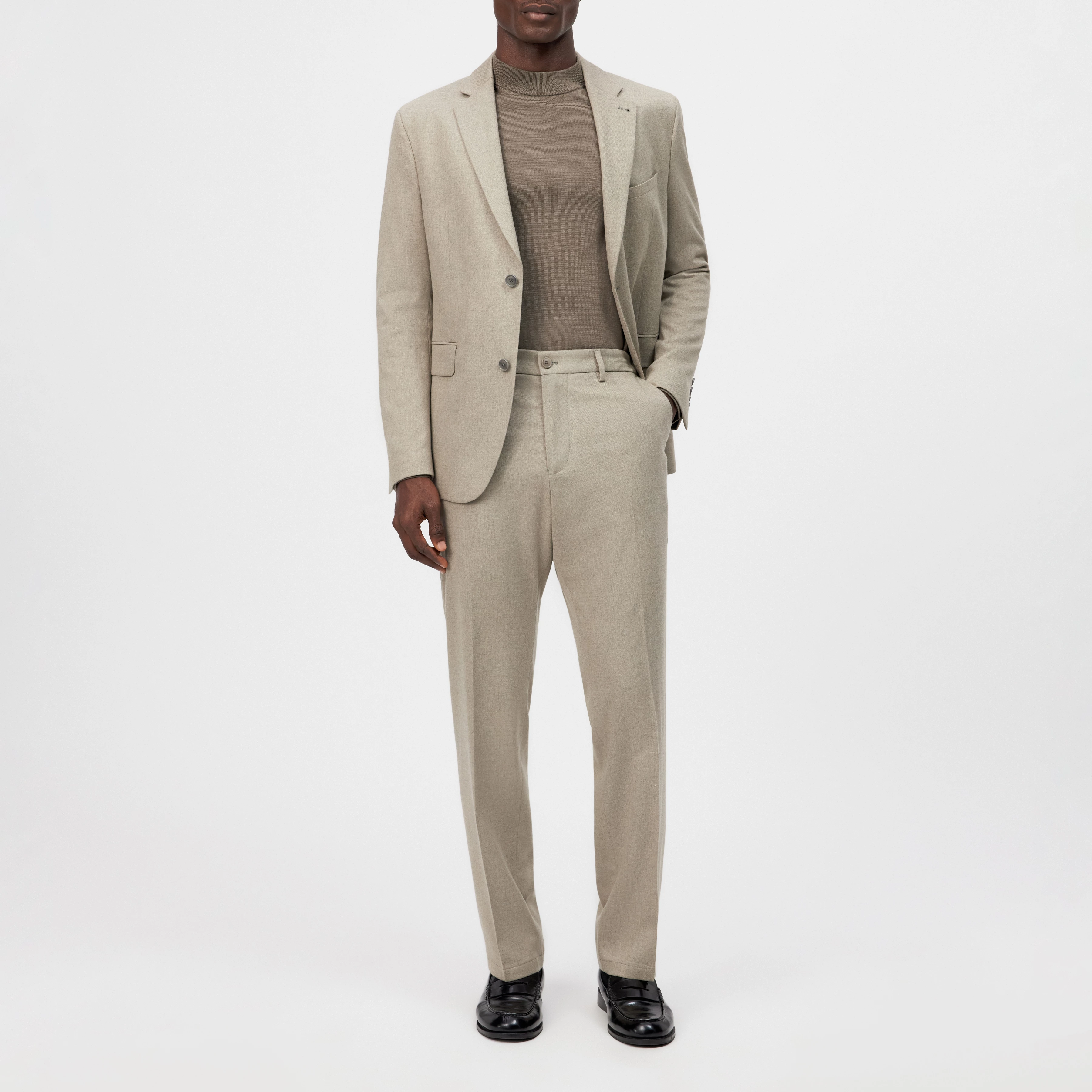 YAMES - Single-breasted jacket in soft flannel - men - beige - Ganzkörper-Frontansicht