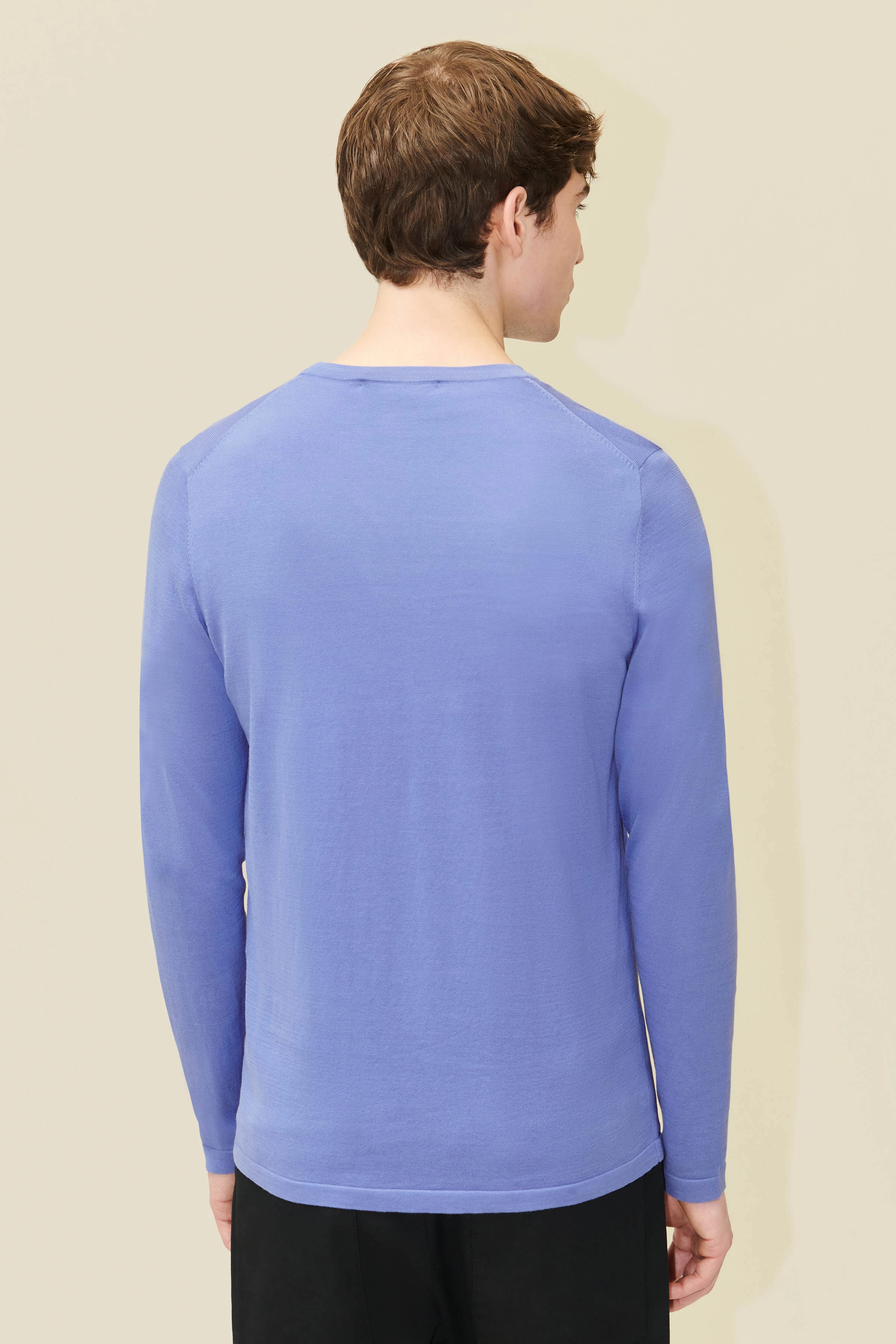 IRMINO - Strick Longsleeve in Regular Fit aus merzerisierter Baumwolle - Herren - blau - Rückansicht