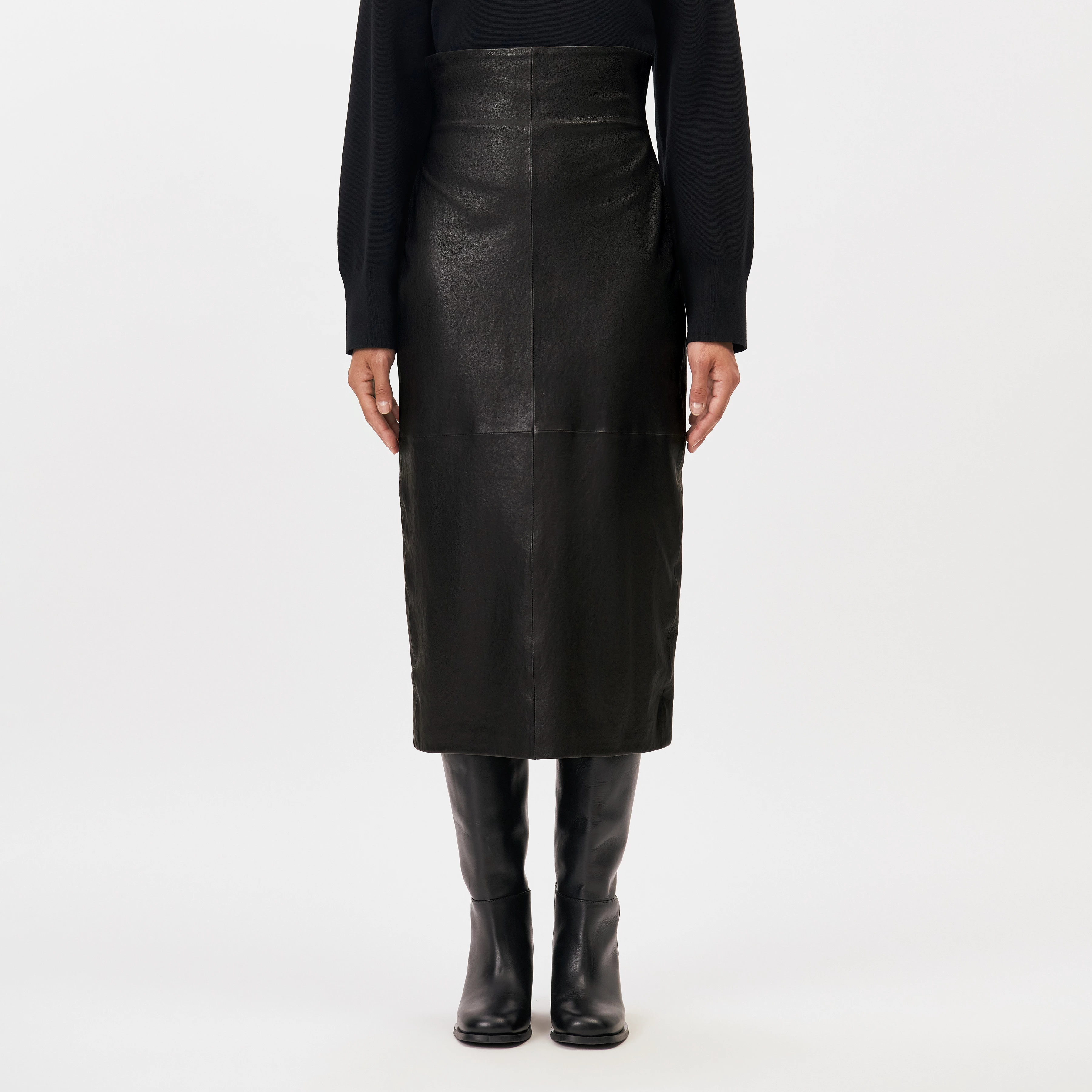 HIRAYA - Pure leather midi pencil skirt - women - black - Frontansicht