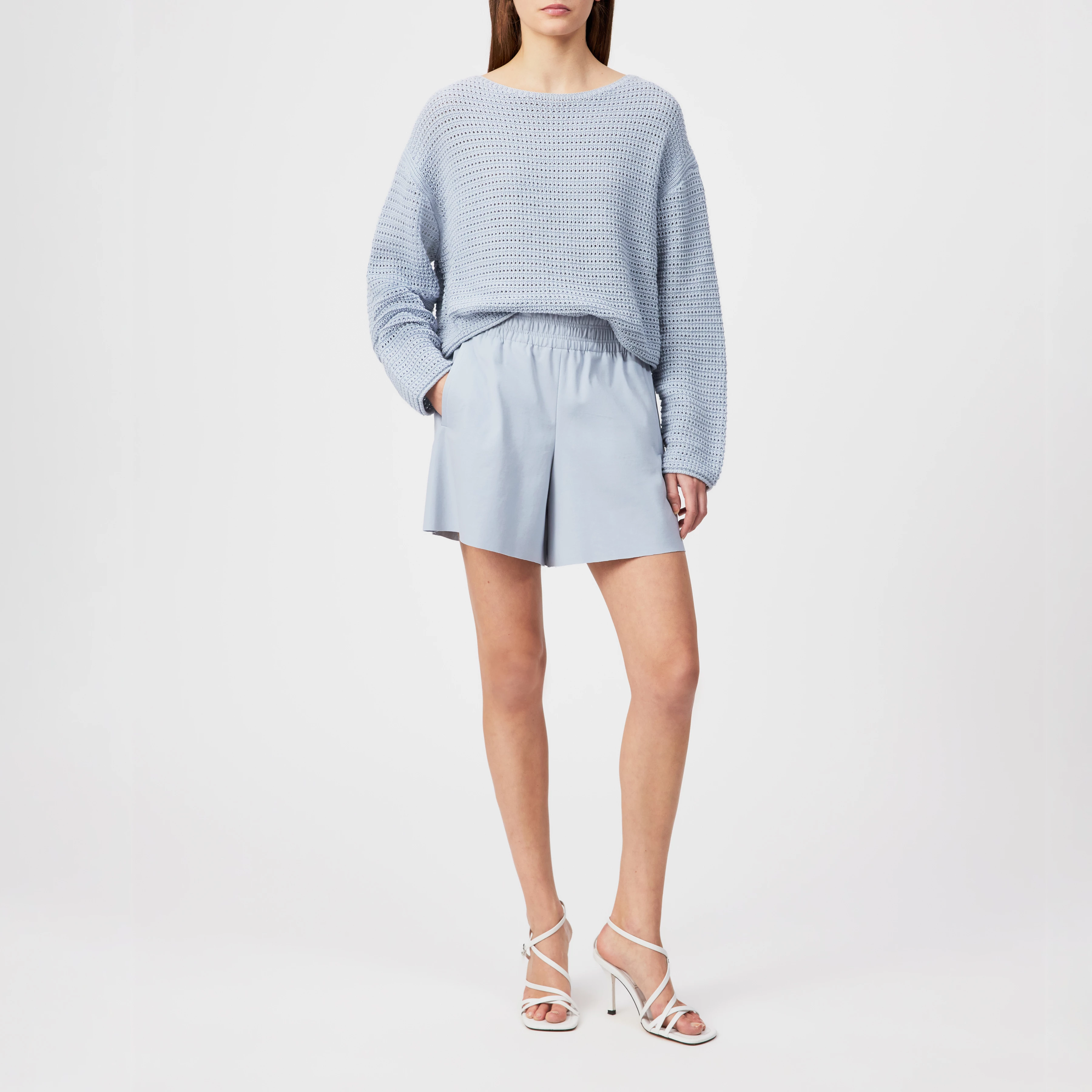 IMENIA_2 - Oversized Cropped Pullover in Grobstrick - Damen - blau - Ganzkörper-Frontansicht