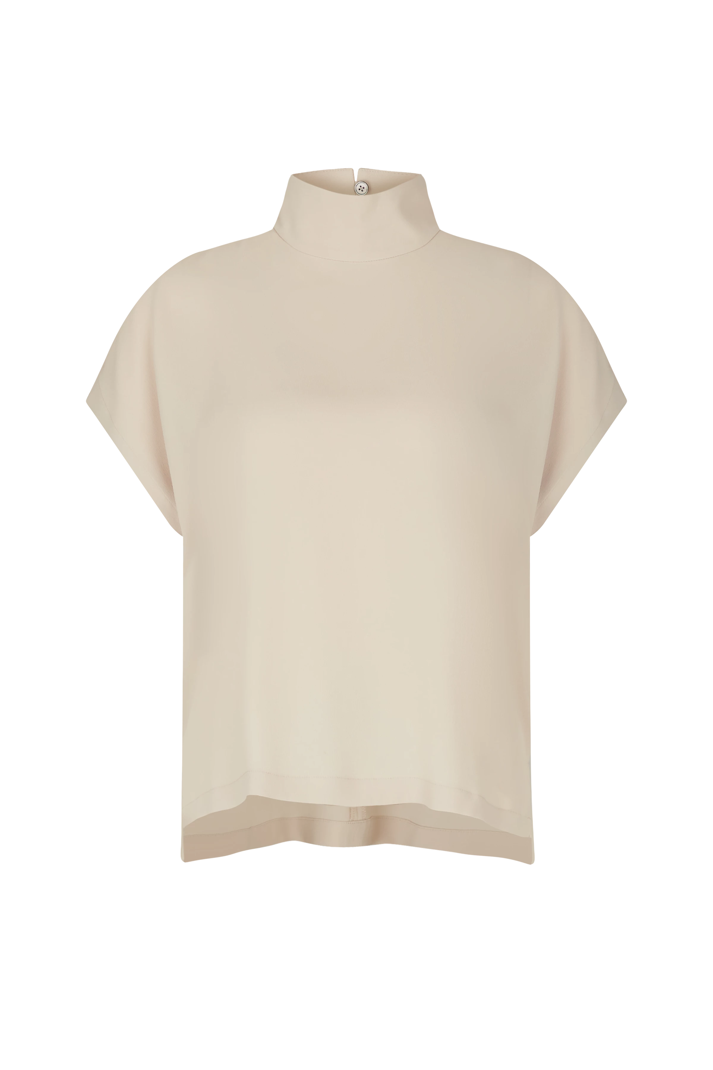 ALARIA_1 - Shirtblouse met opstaande kraag in vloeiende zijdemix - dames - beige - Freisteller Frontansicht