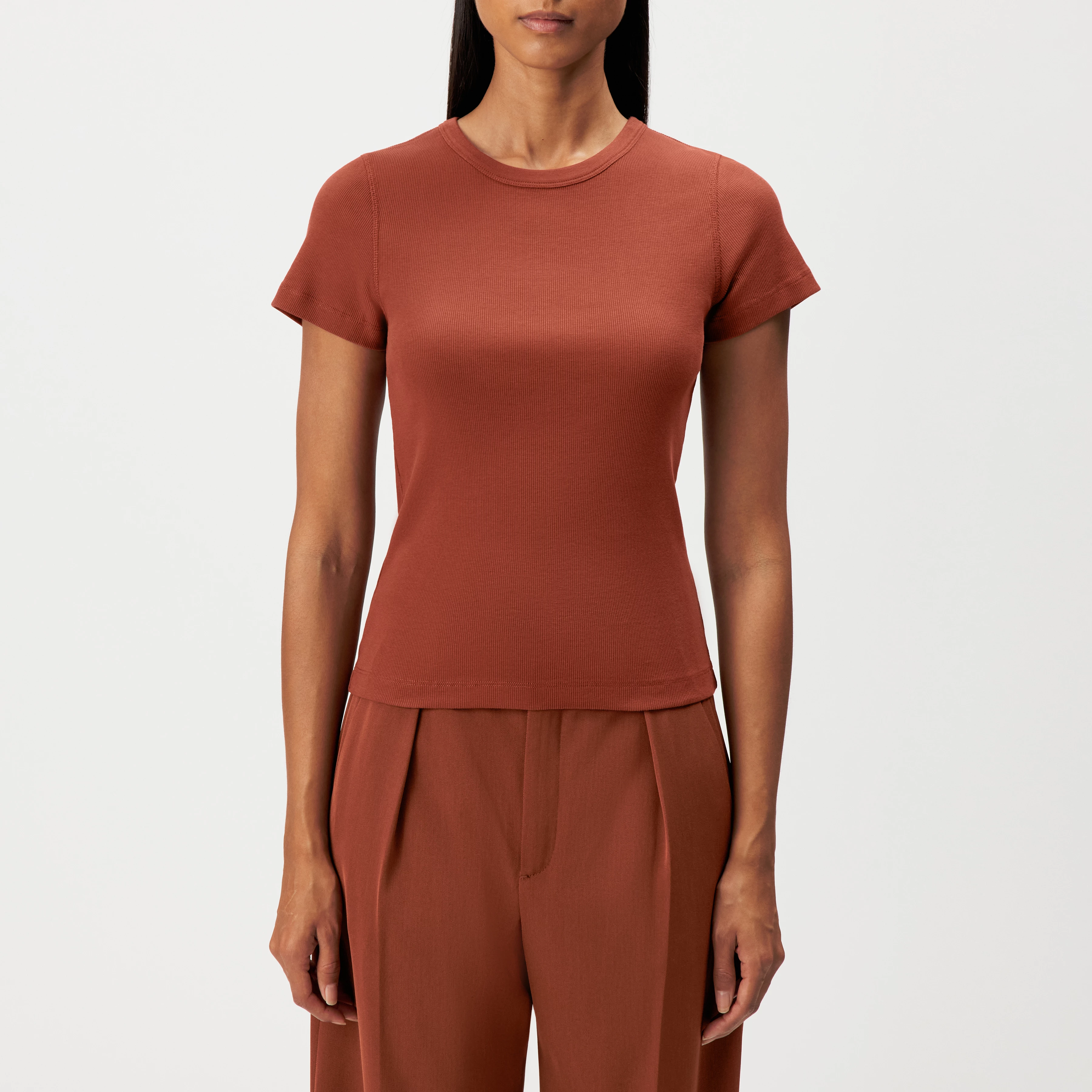 KOALE - Slim T-shirt in cotton rib - women - red - Frontansicht