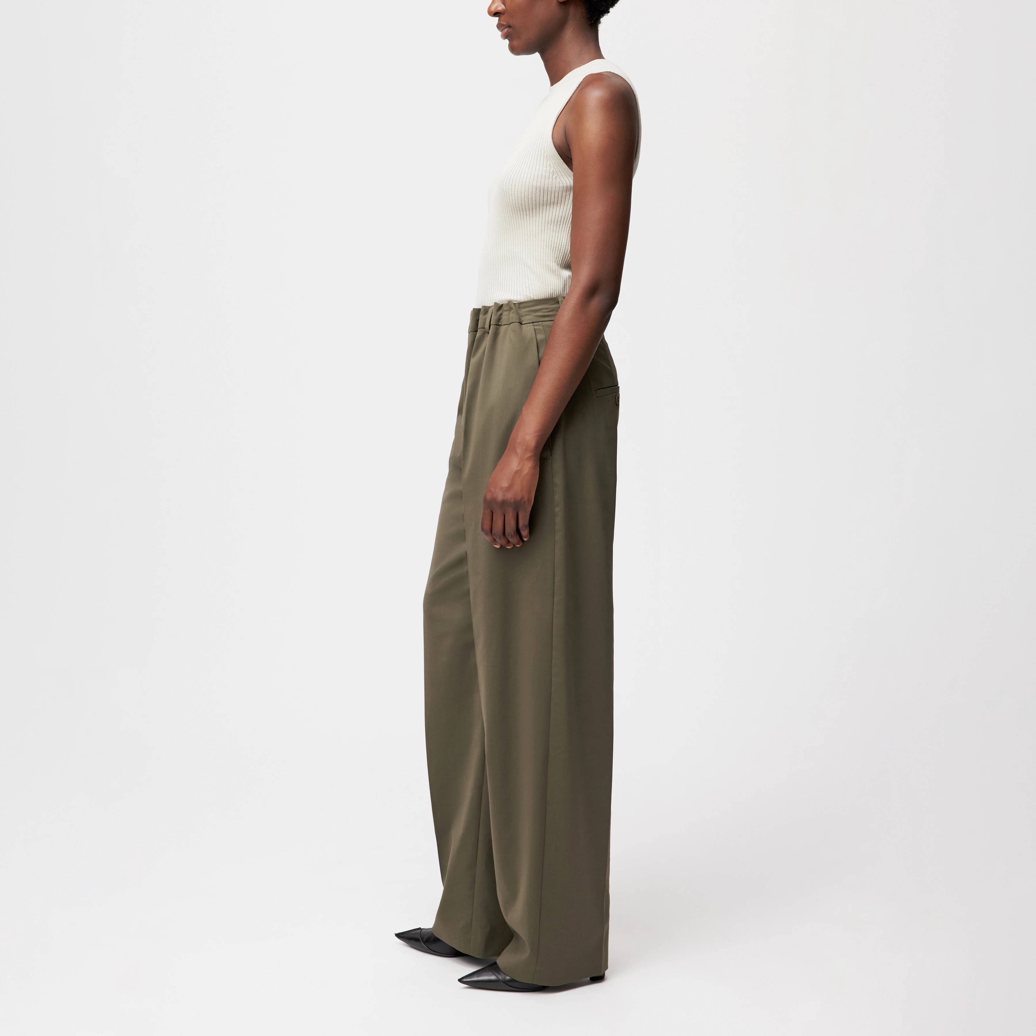 RUSTLE - Broek met bandplooien in twill - dames - groen - Seitenansicht