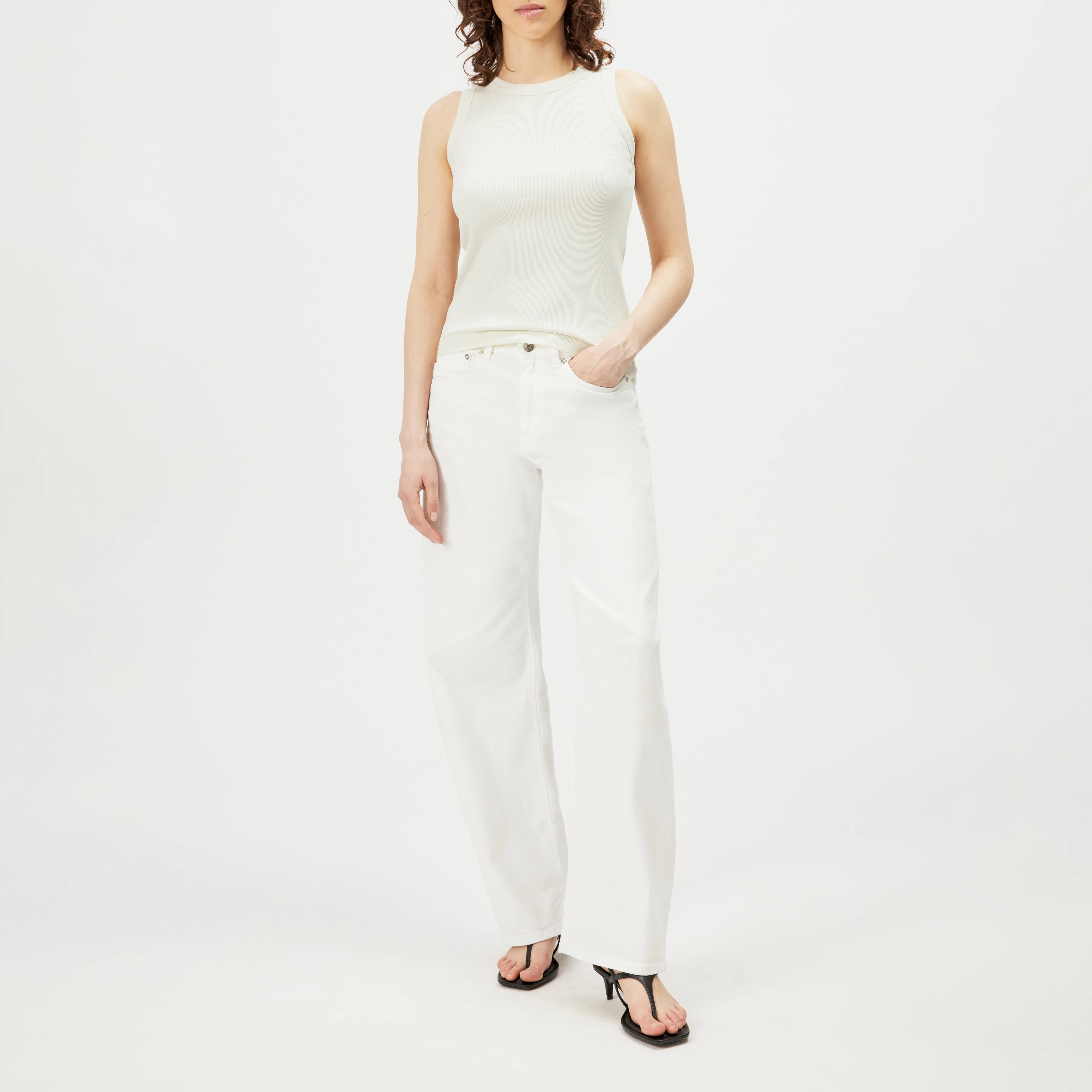 OLINA - Cotton ribbed crew neck tank top - women - off white - Ganzkörper-Frontansicht
