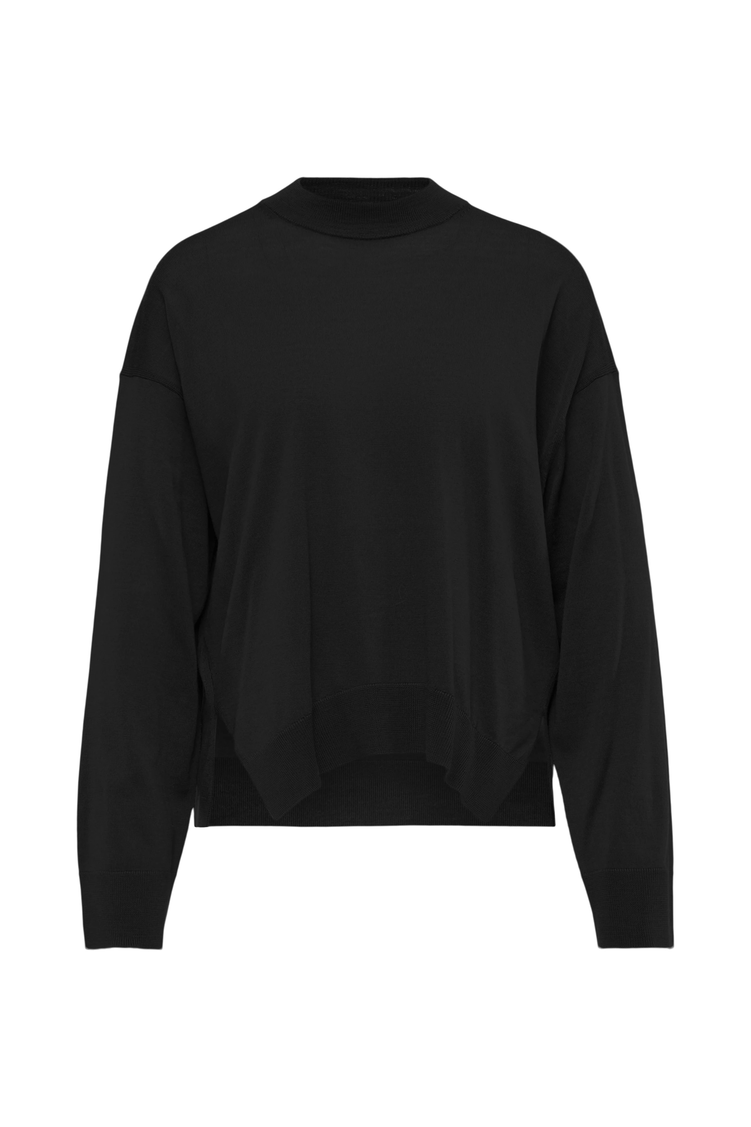 LIZIELA - Pull à col rond en laine mérinos fine - women - noir - Freisteller Frontansicht