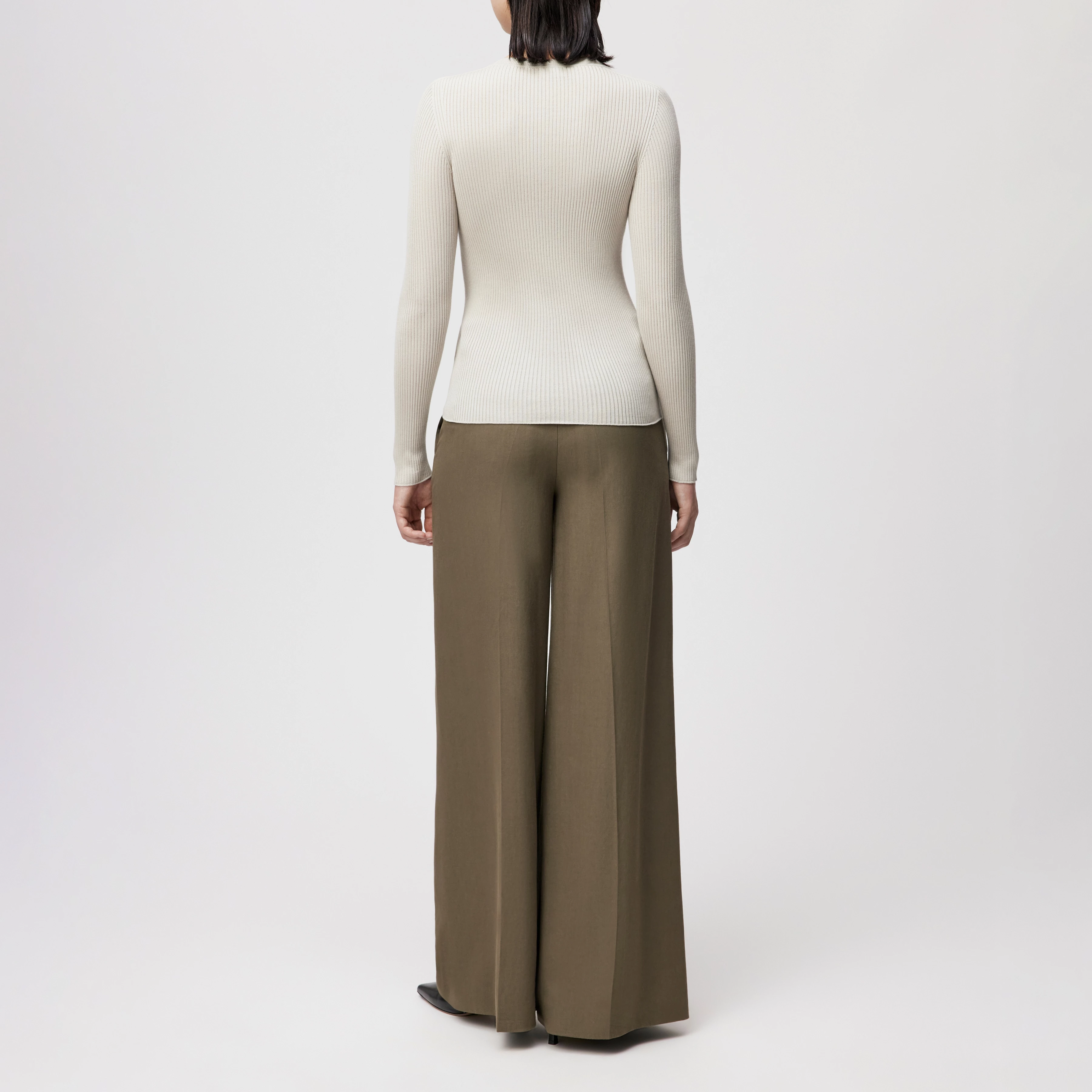 ERMA - Longsleeve mit Rundhals in fließendem Wollmix - Damen - beige - Rückansicht