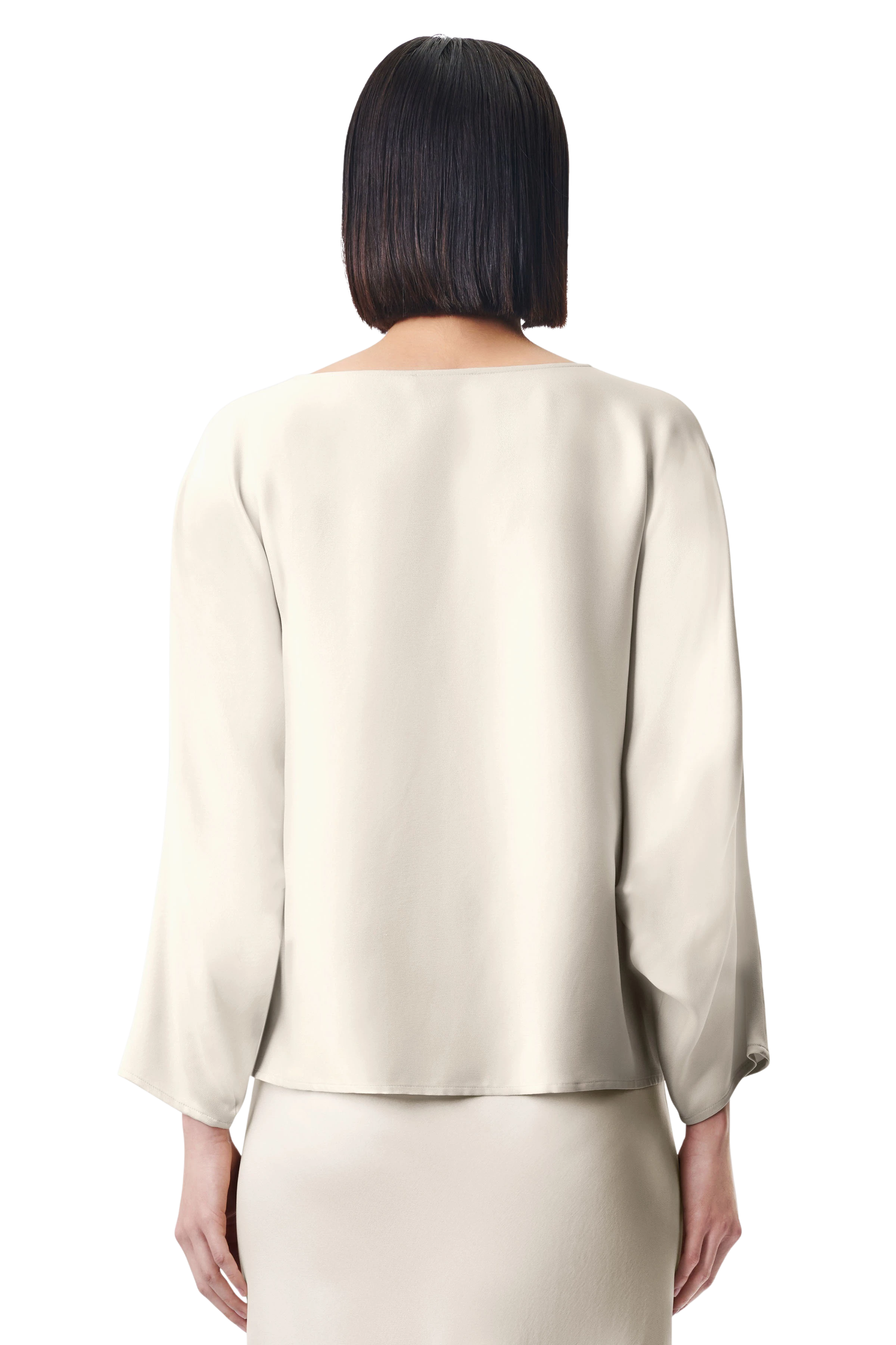 NIALINI - Shirt-blouse with batwing sleeves in satin - women - beige - Rückansicht