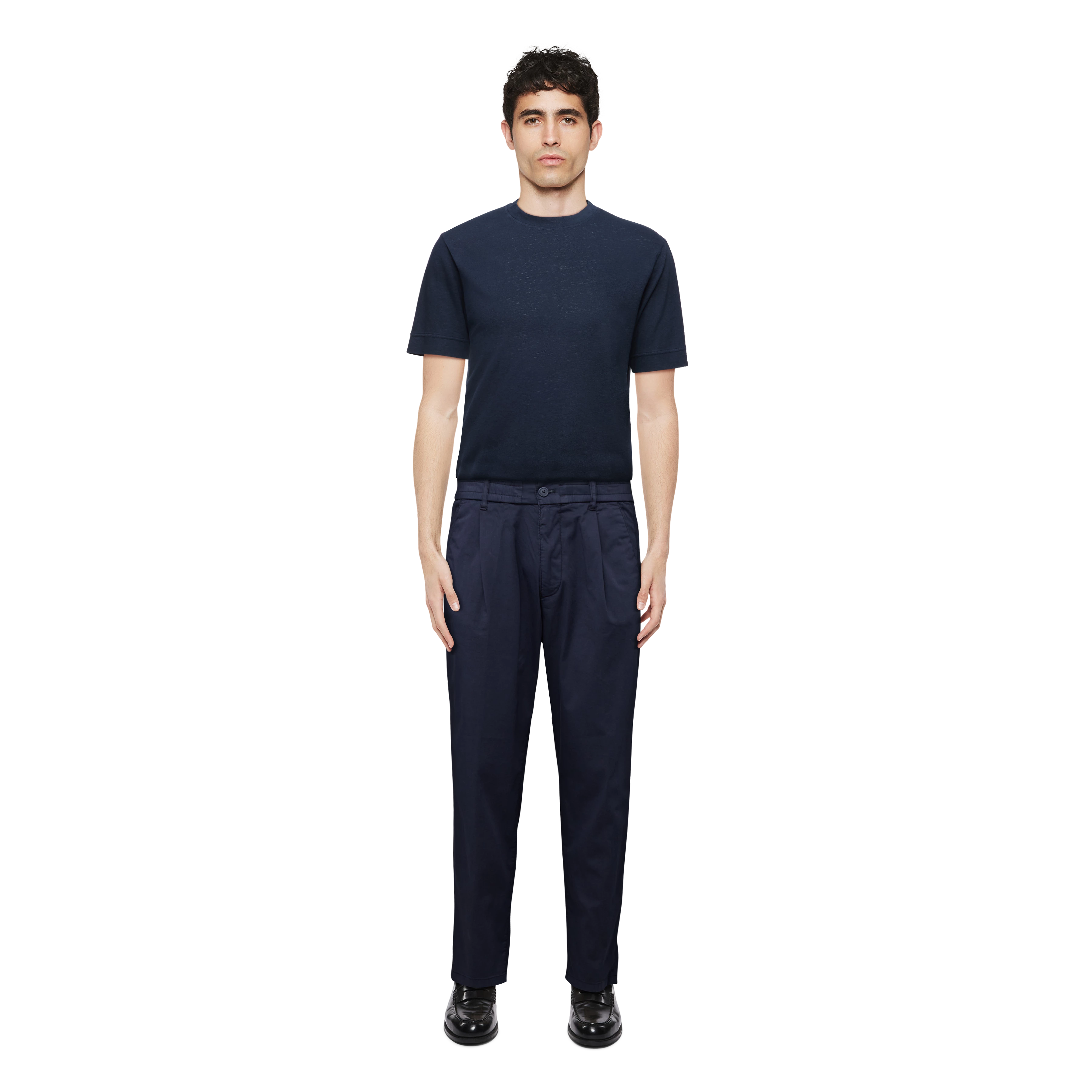 CHASY - Casual trousers with pleats in satin - men - blue - Ganzkörper-Frontansicht