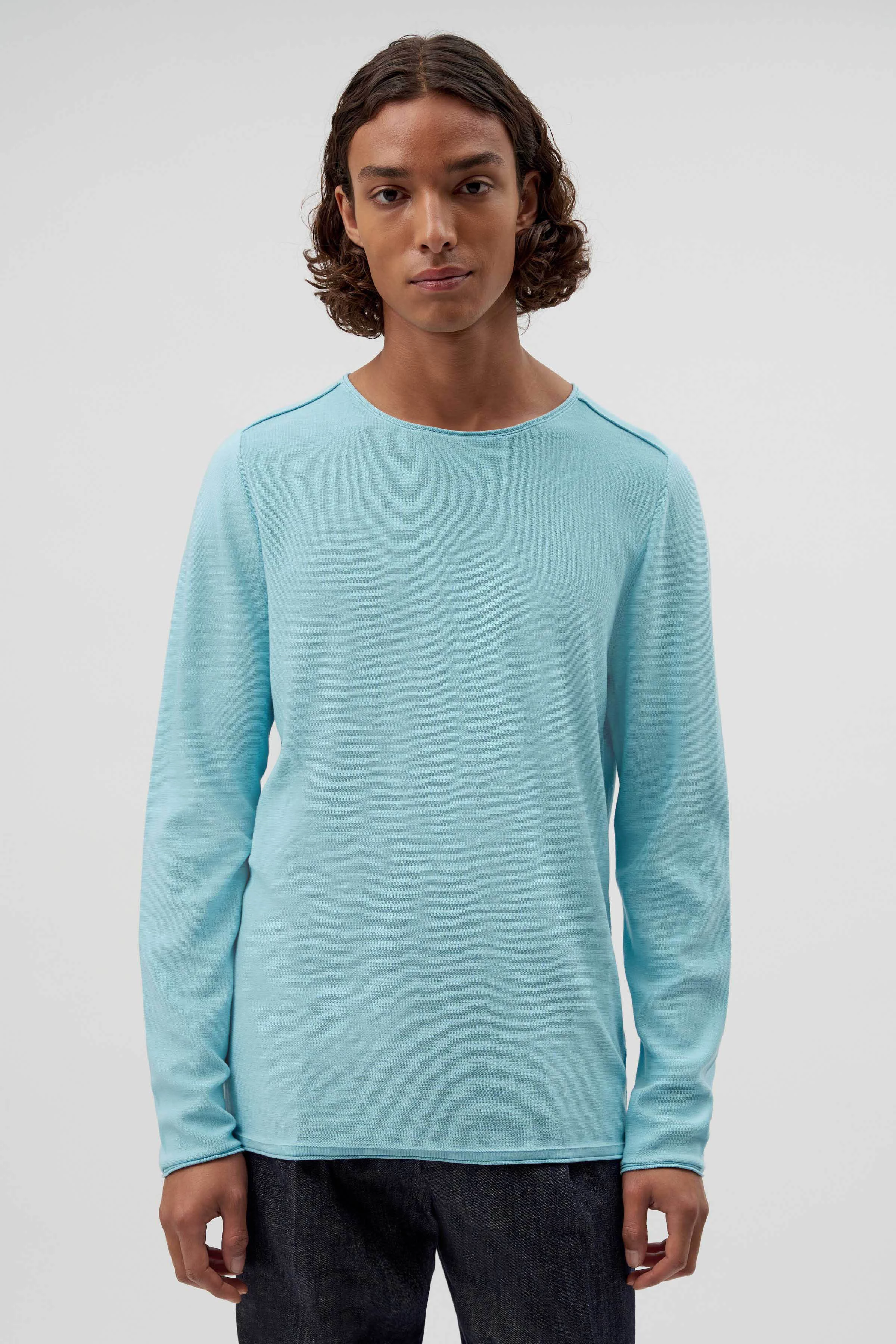 RIK - Sweater with rolled edges in pure cotton - men - blue - Frontansicht