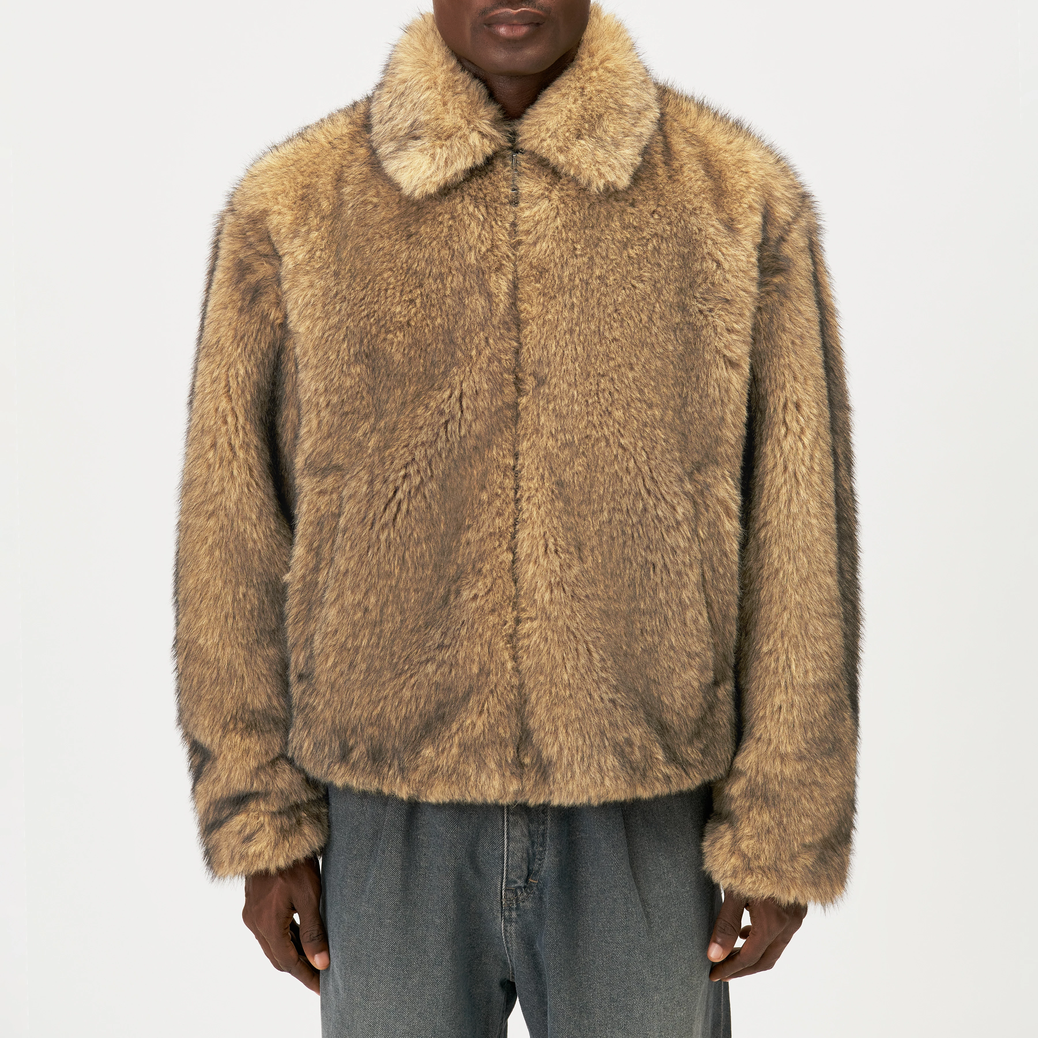 RIKKO_F - Relaxed fit faux fur jacket - men - brown - Frontansicht