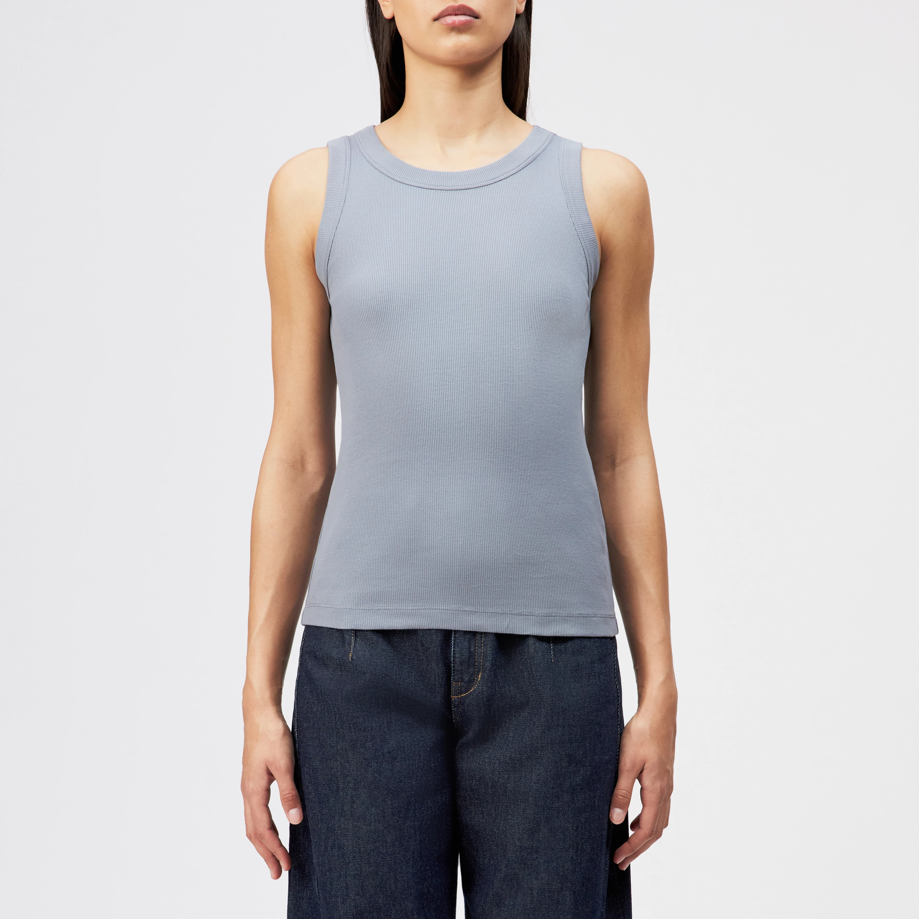 OLINA - Tanktop mit Rundhals in reiner Baumwolle - Damen - blau - Frontansicht