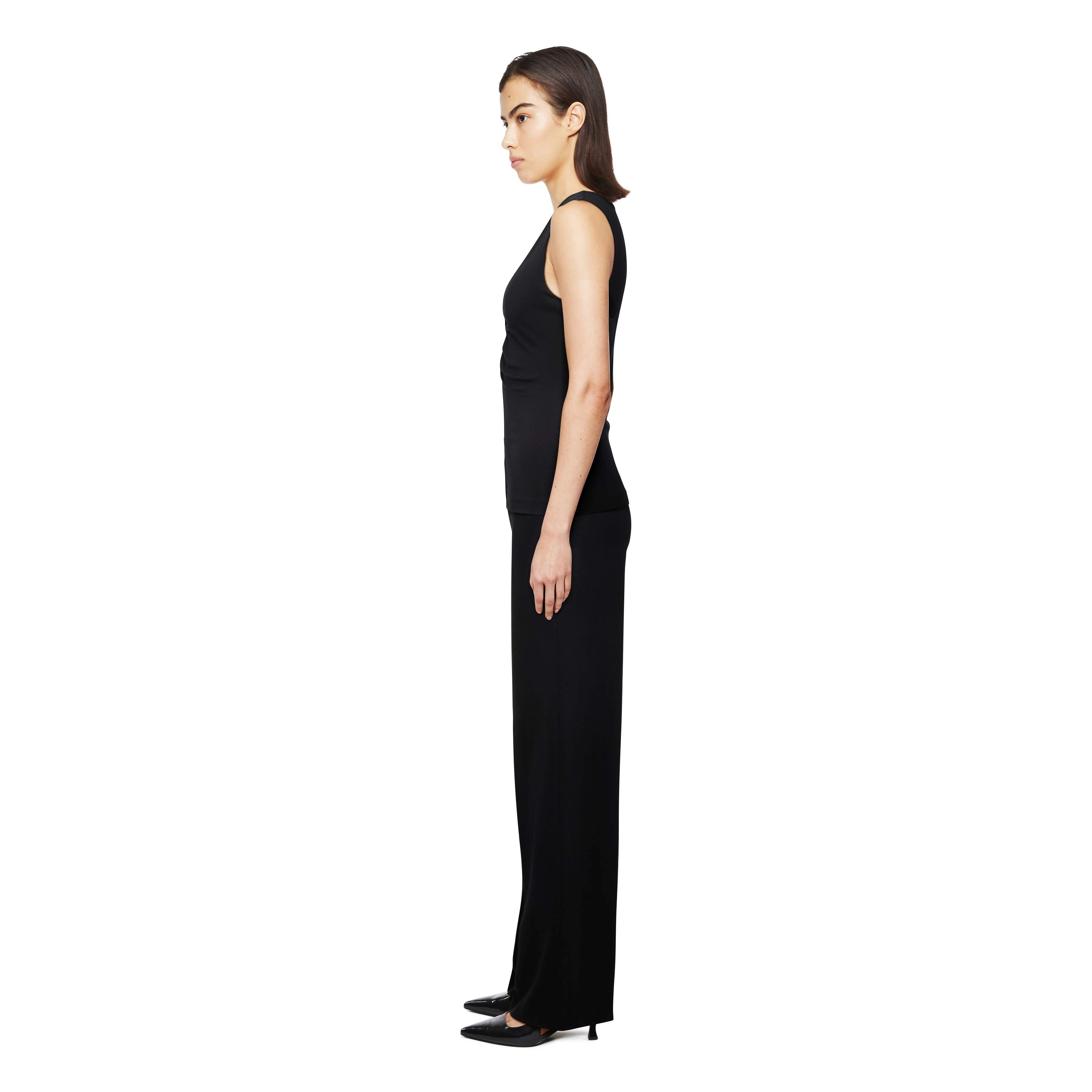 MERIAM - Jersey Top mit Raffung in Lyocell-Mix - Damen - schwarz - Seitenansicht