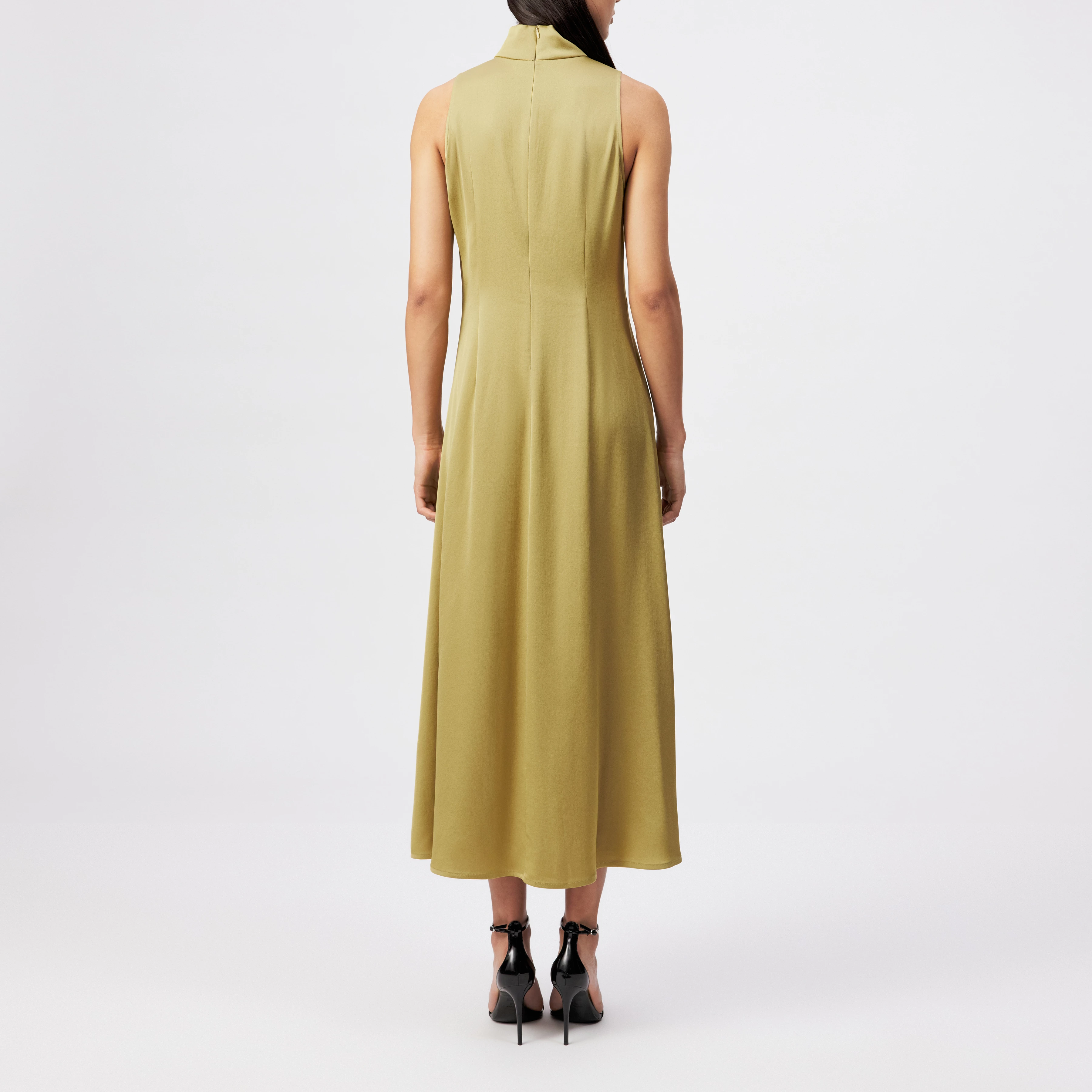 AMABEL - Satin maxi dress with stand-up collar - women - brown - Rückansicht