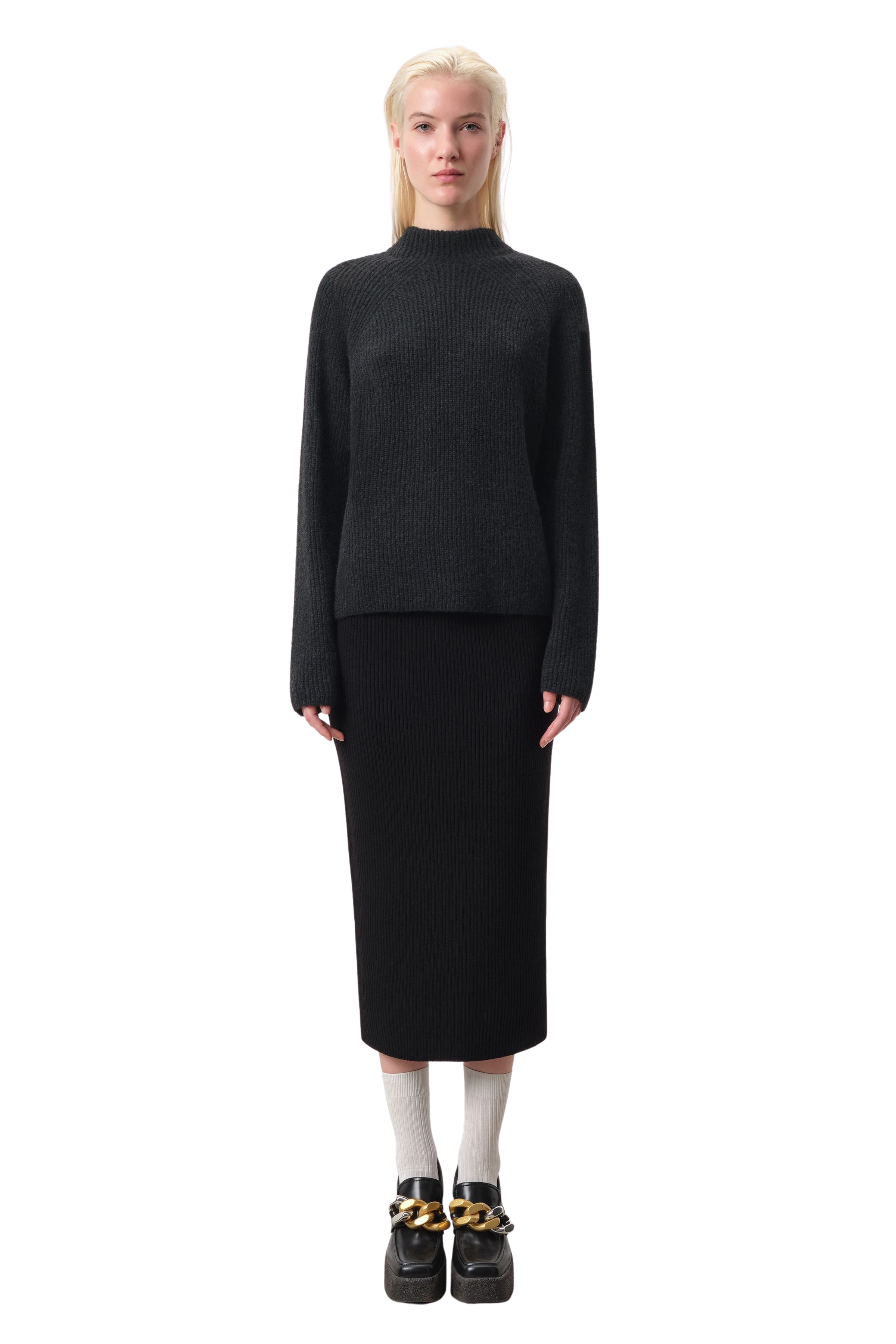 IONYA - Sweater with turtle neck in alpaca wool mix - women - Natural Aluminium - Ganzkörper-Frontansicht