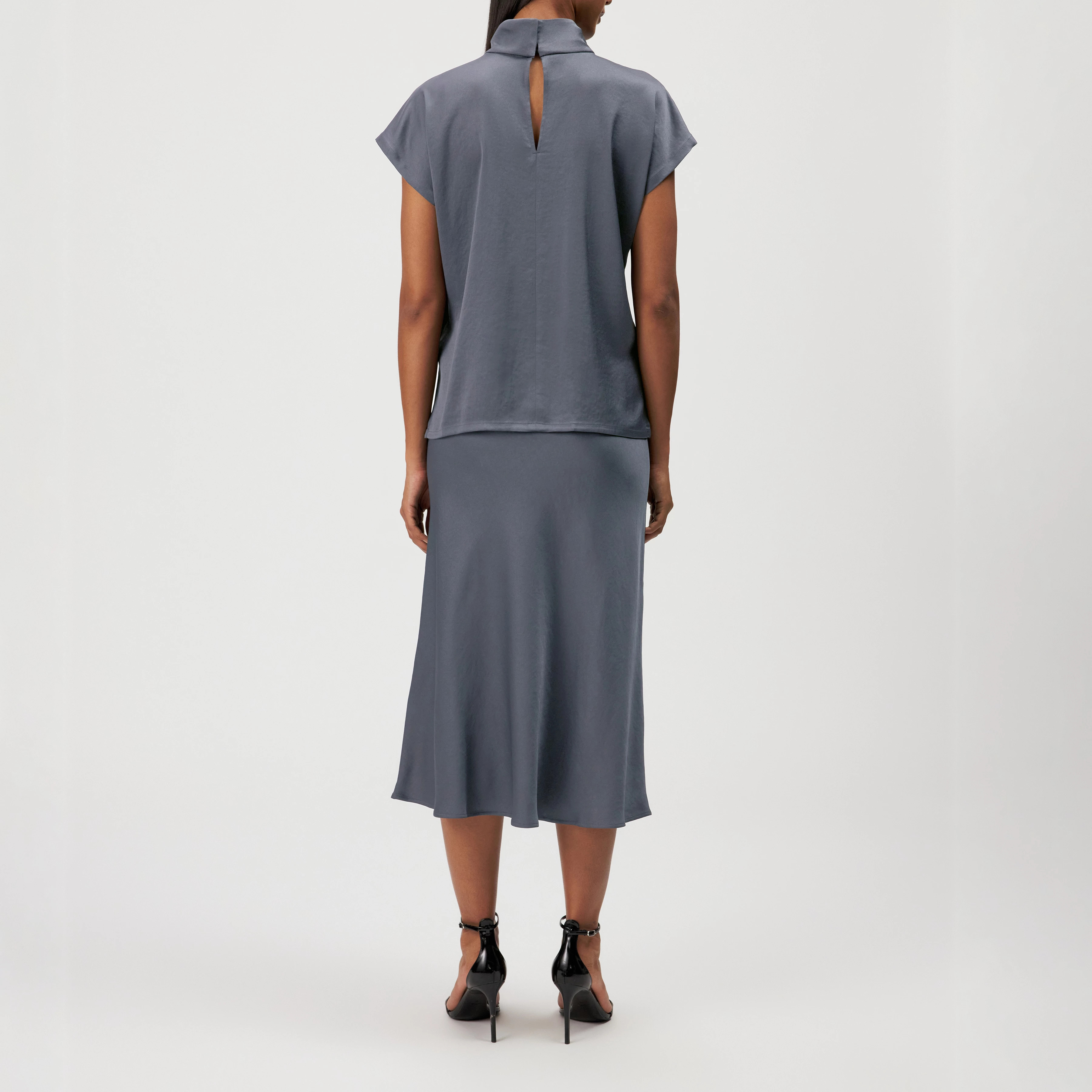 ALARIA_1 - Shirt blouse with stand-up collar in satin - women - grey - Rückansicht
