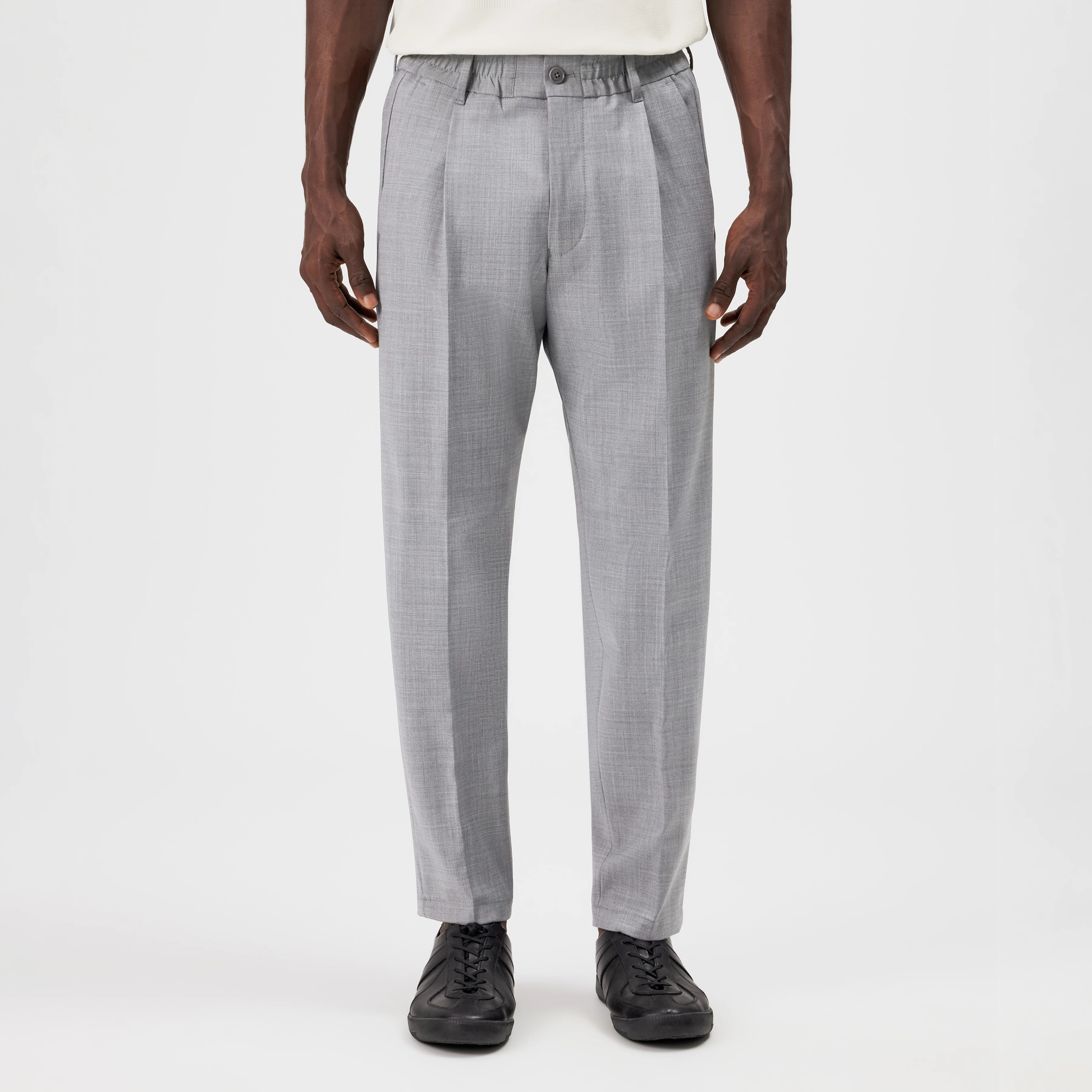 CHASY - Casual pleated trousers in bi-stretch - men - grey - Frontansicht