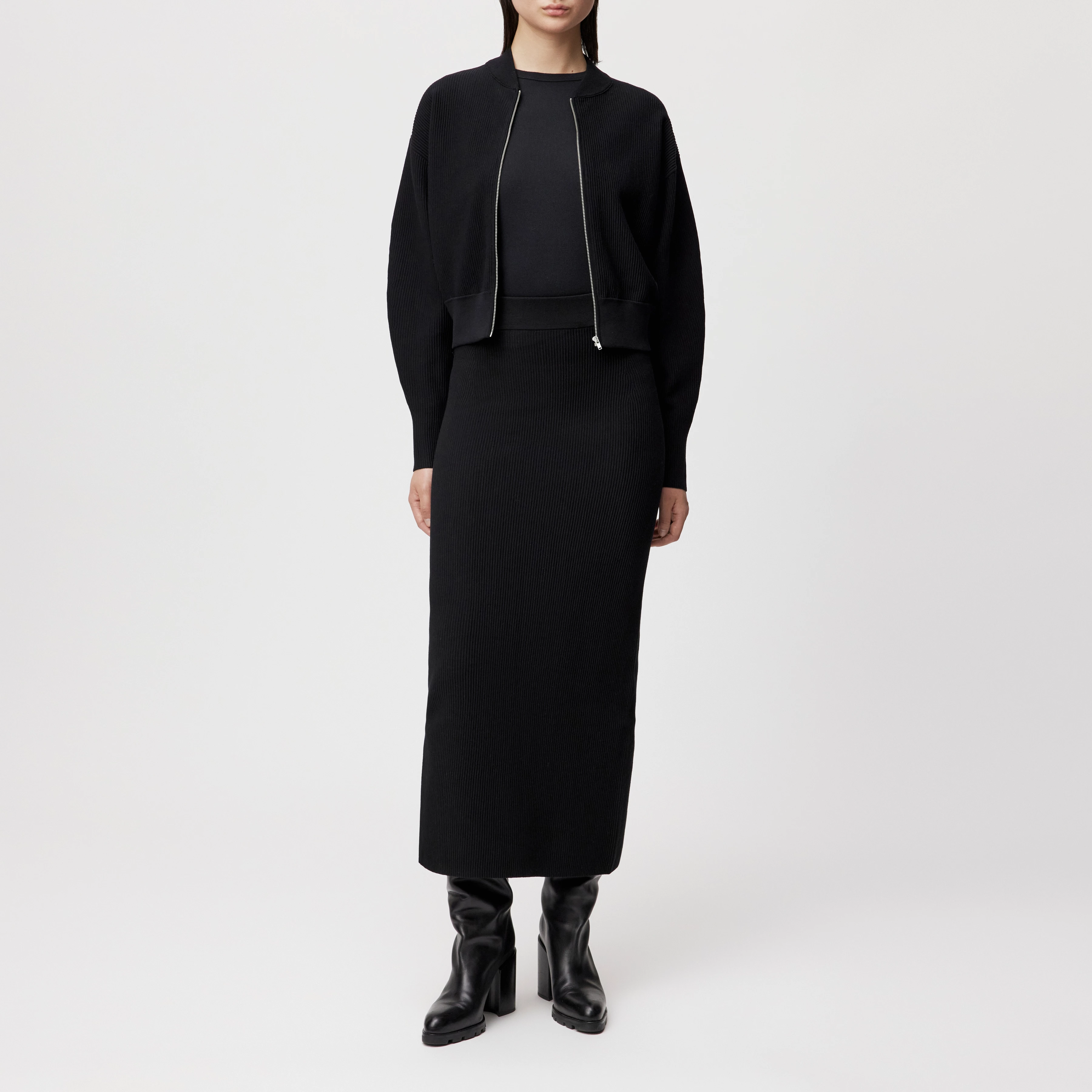 LUDAMI - Bleistiftrock in Baumwollstruktur - Damen - schwarz - Ganzkörper-Frontansicht