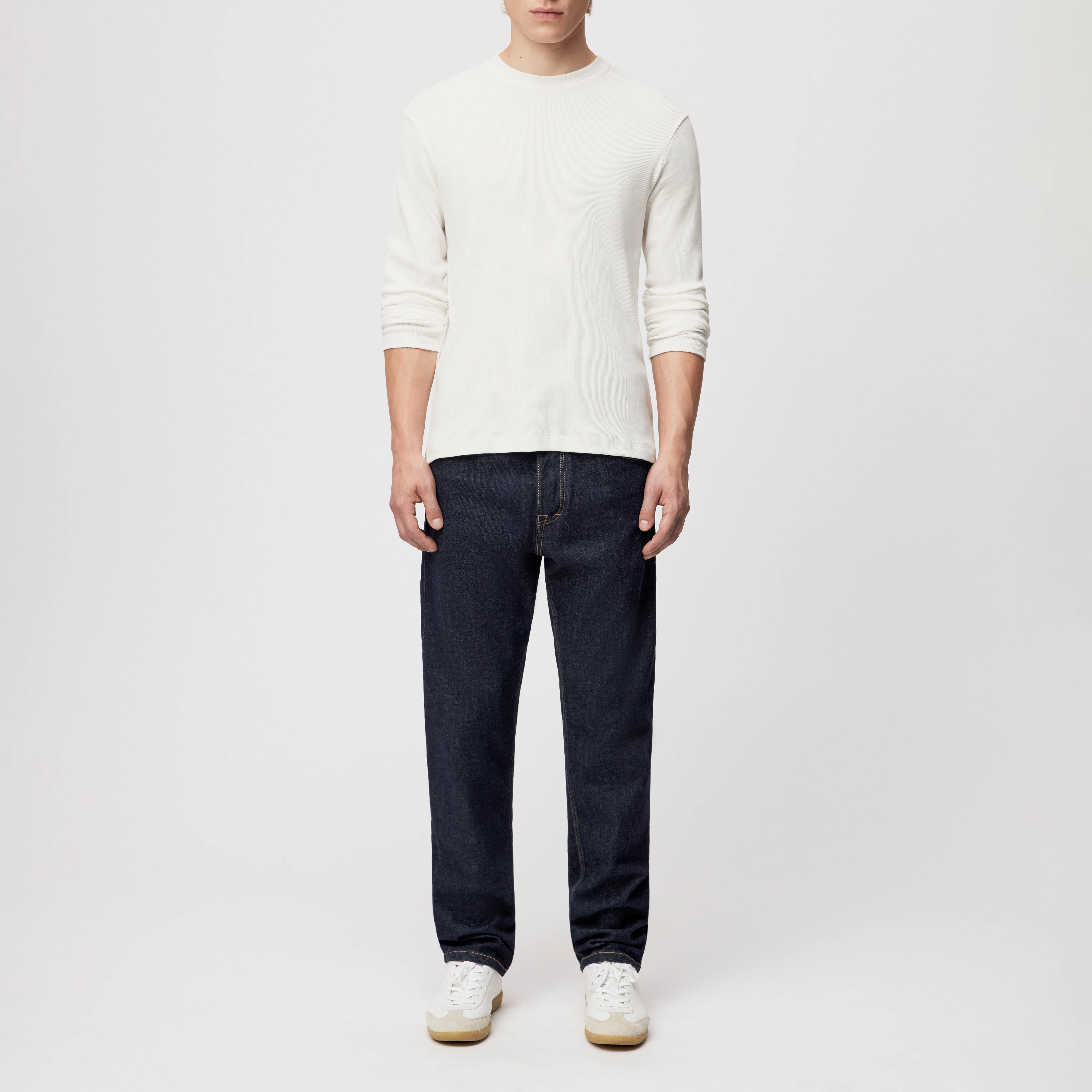 TALDOR - Longsleeve in gewaschener Rippe - Herren - off white - Ganzkörper-Frontansicht