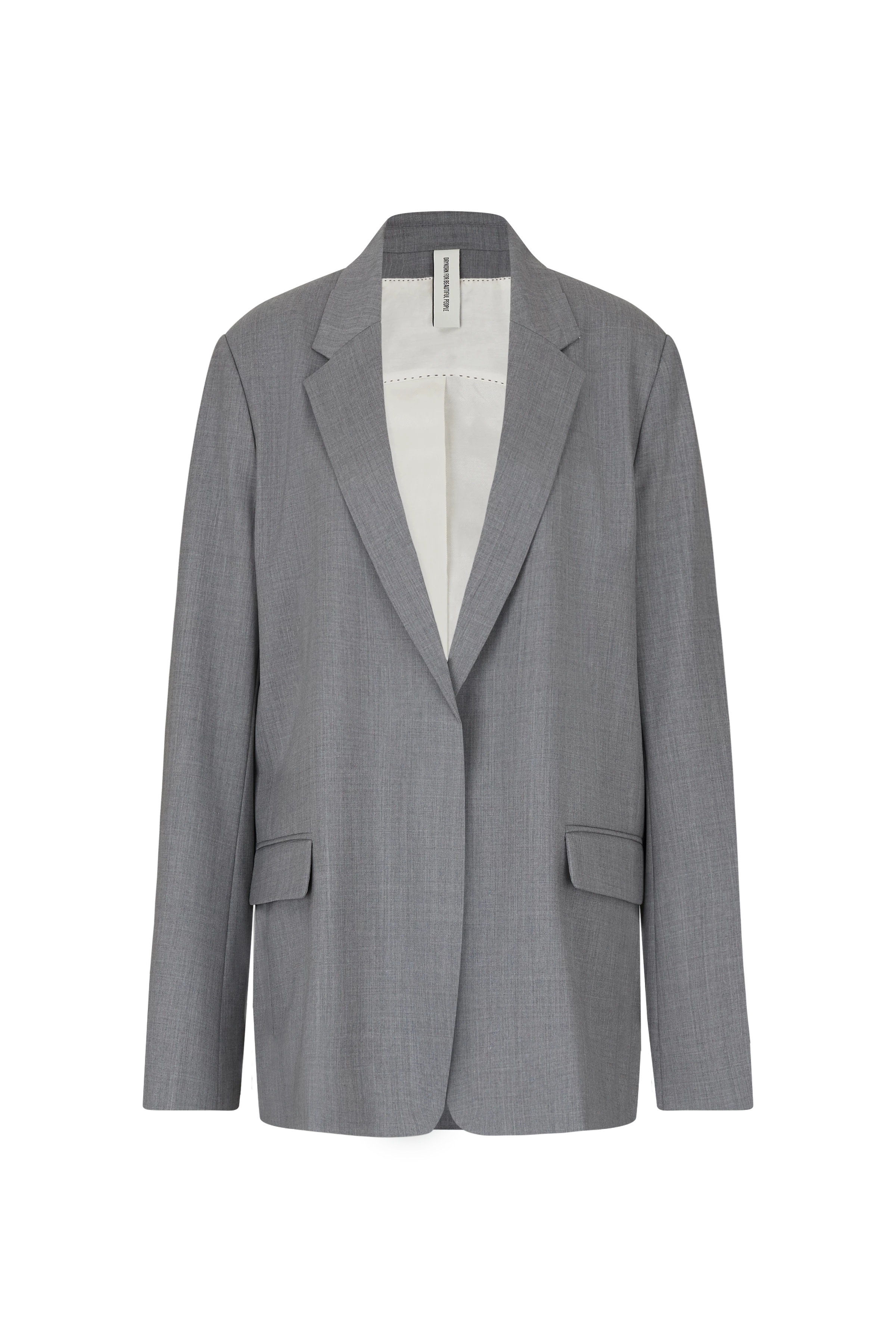 IDBURY - Verschlussloser Boyfriend-Blazer in Wollserge - Damen - grau - Freisteller Frontansicht