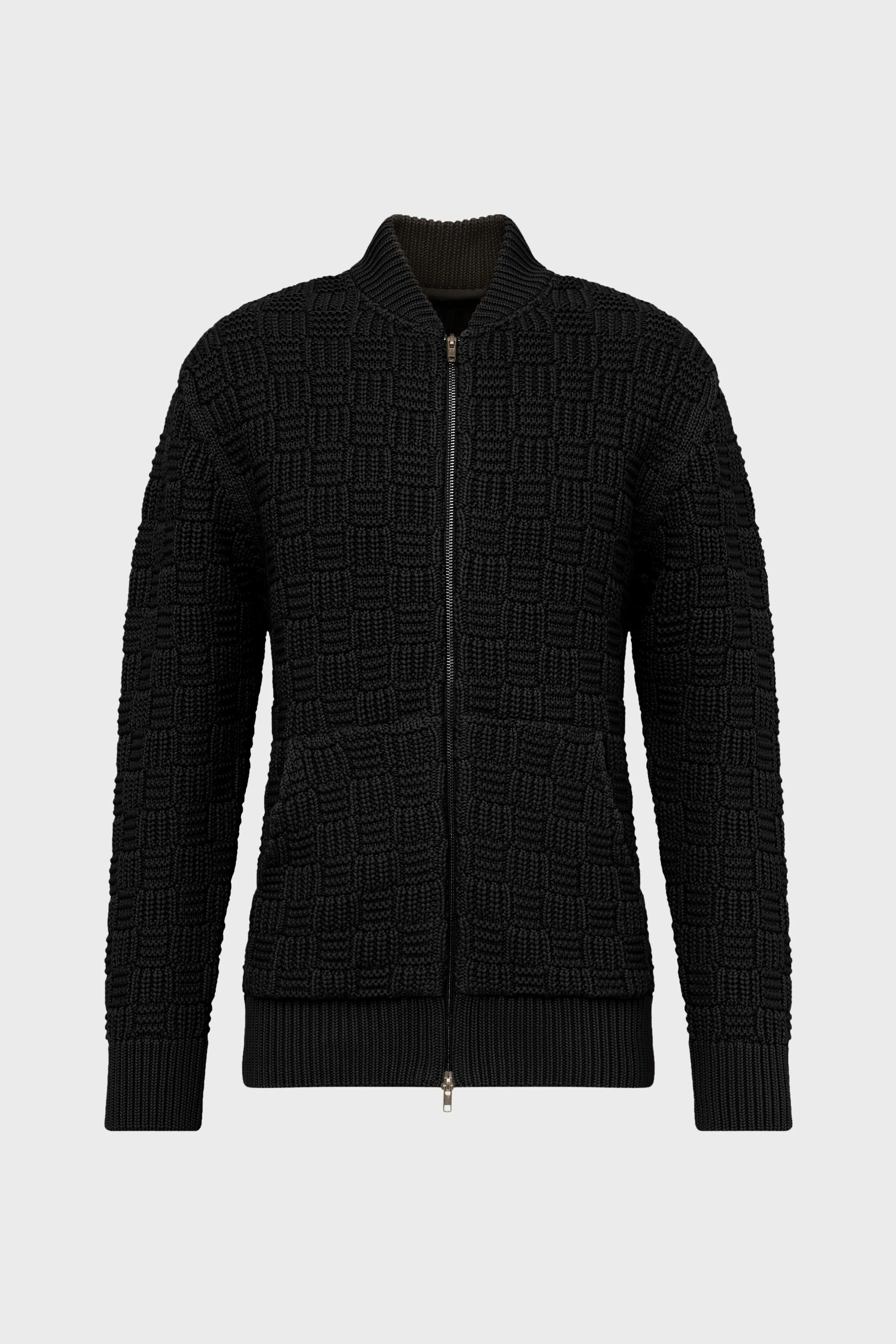 MAX - Strick Bomberjacke mit Struktur - Herren - schwarz - Freisteller Frontansicht