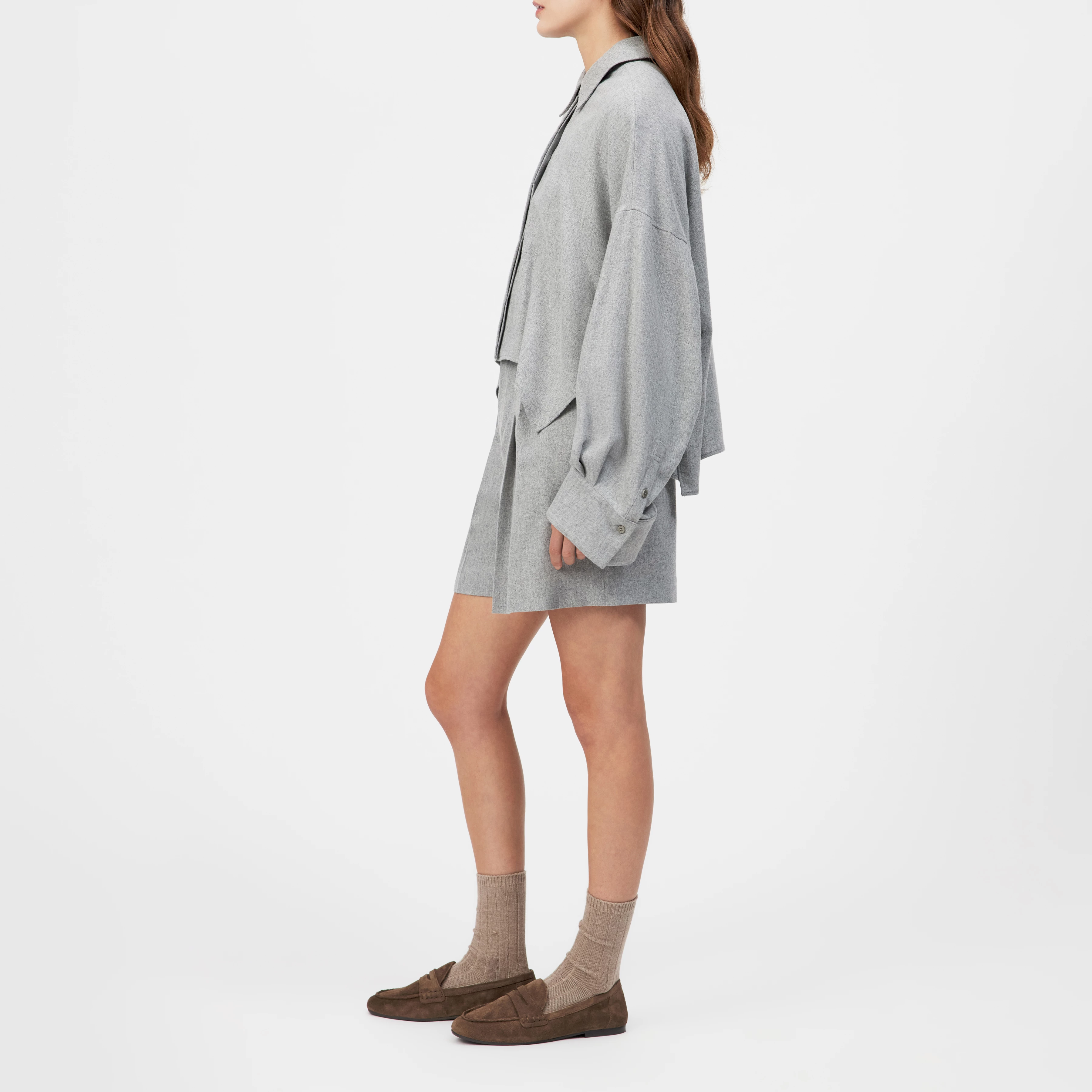 OSHIA - Oversized Hemdbluse in Flanell - Damen - grau - Seitenansicht