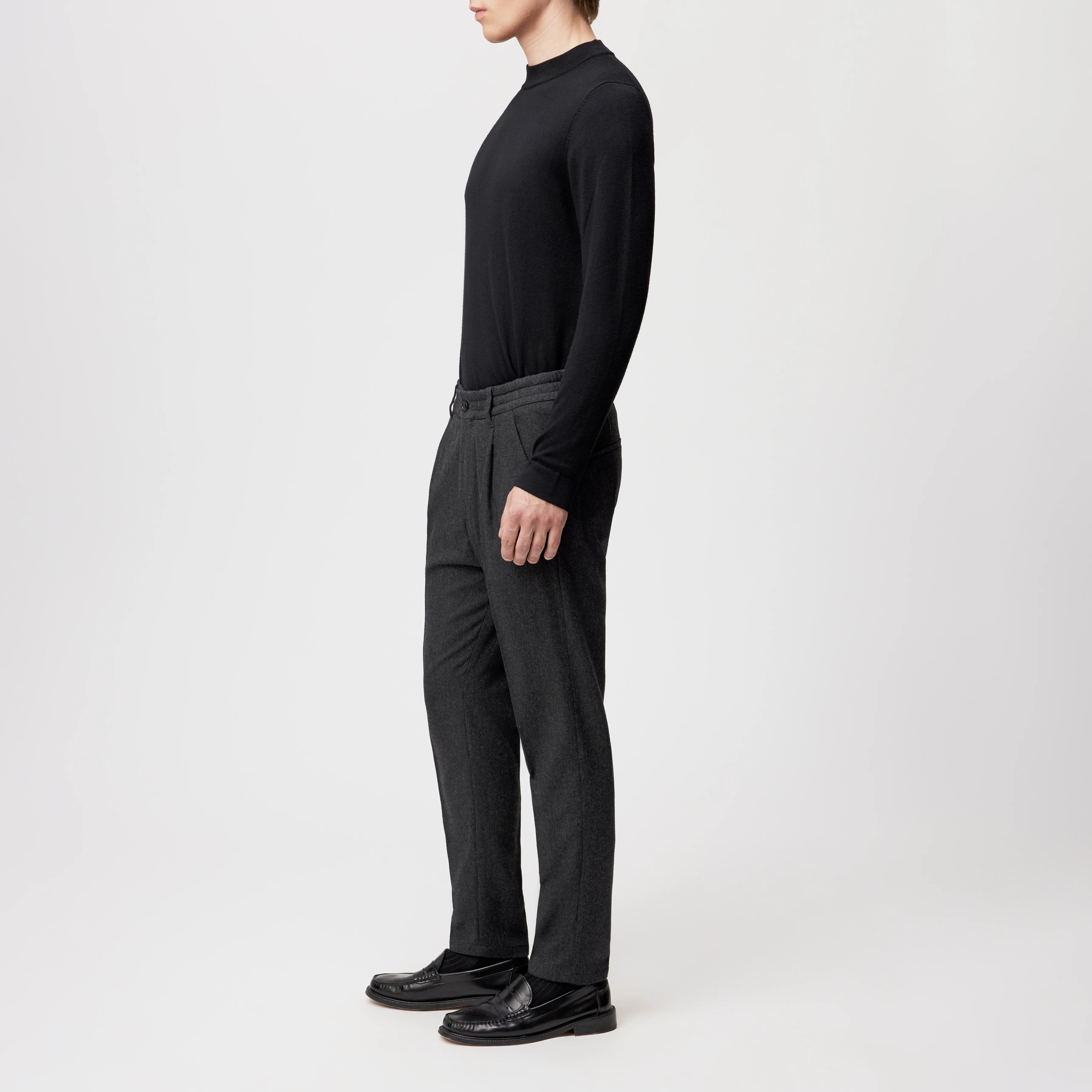 CHASY - Casual Hose mit Bundfalte in softem Woll-Flanell - Herren - grau - Seitenansicht