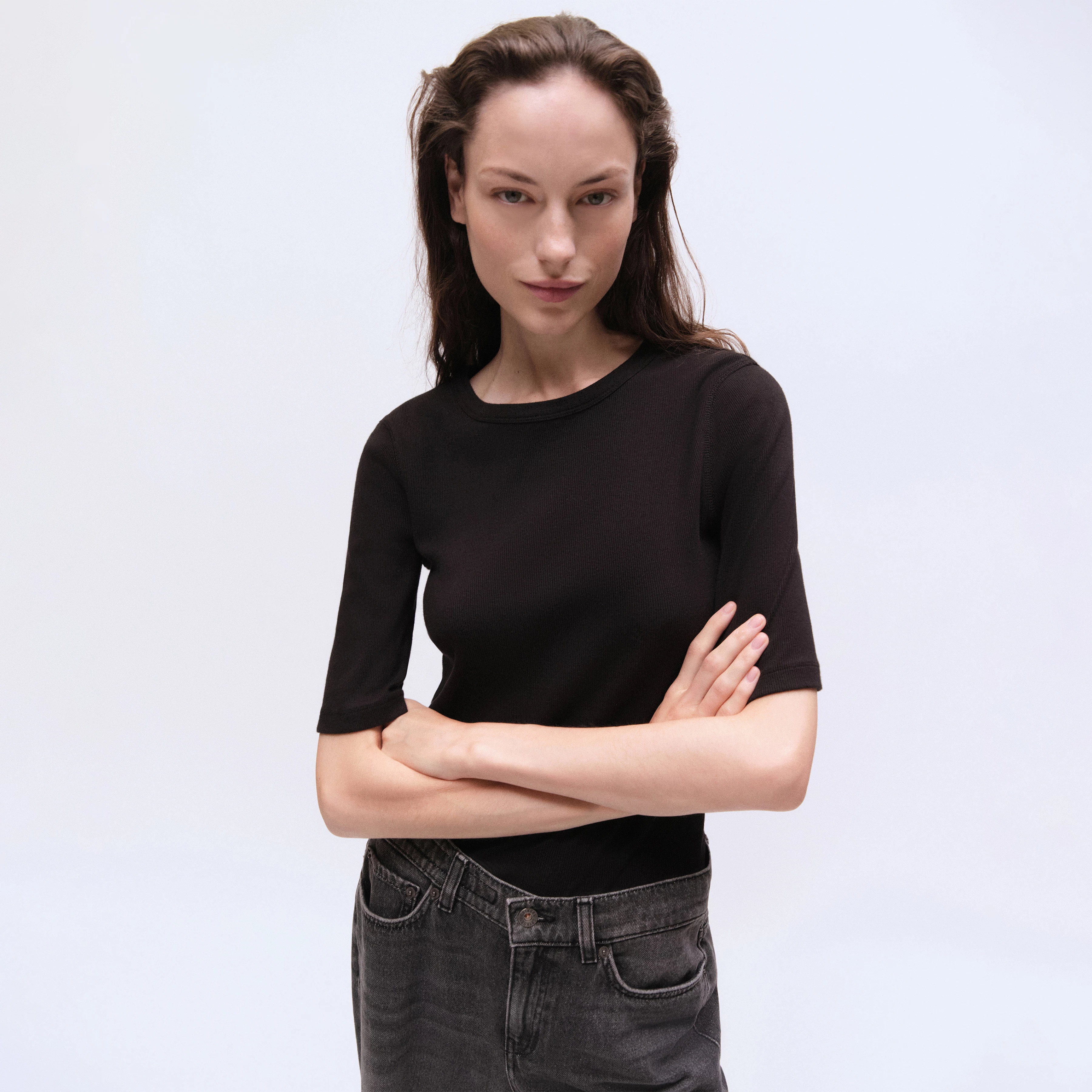 SELAY - Schmales Oberteil in Baumwoll-Rippe - Damen - schwarz