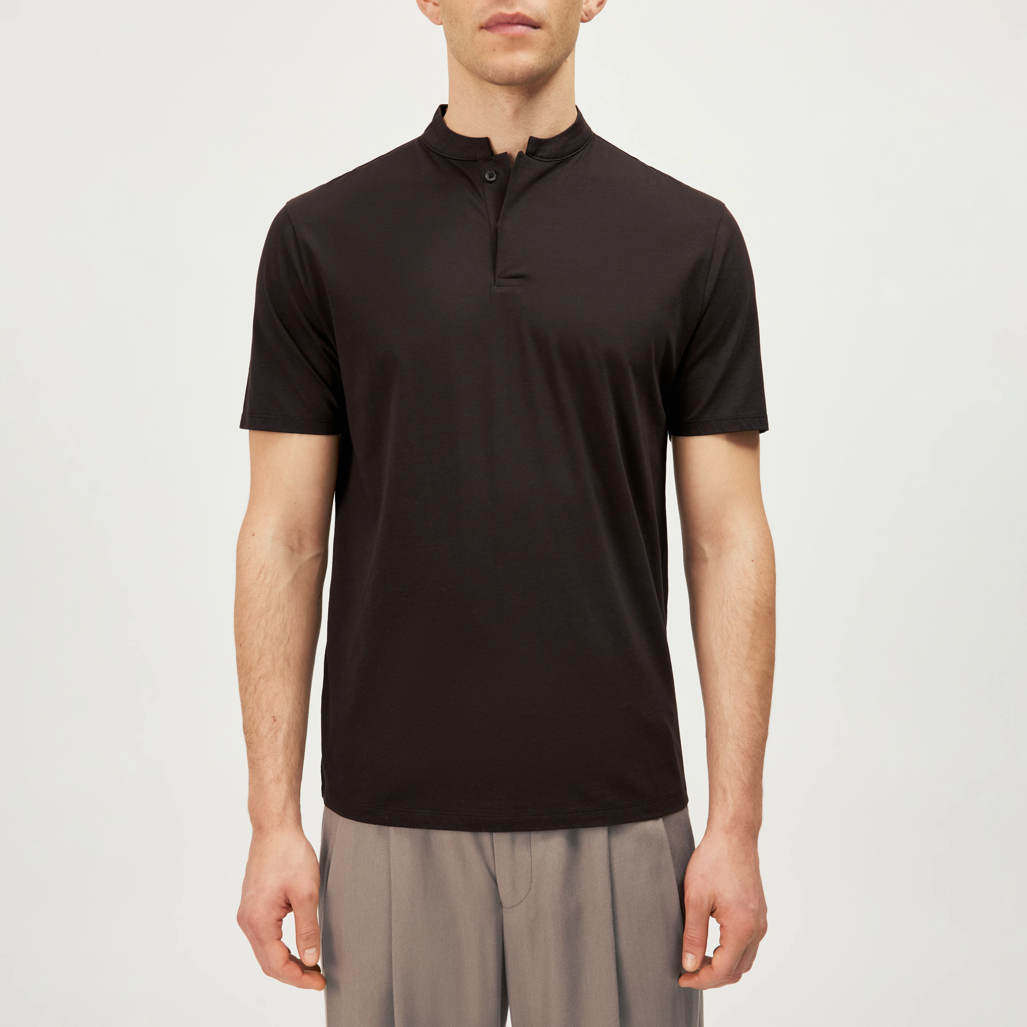 LOUIS - T-shirt with button placket in blended cotton modal - men - brown - Frontansicht